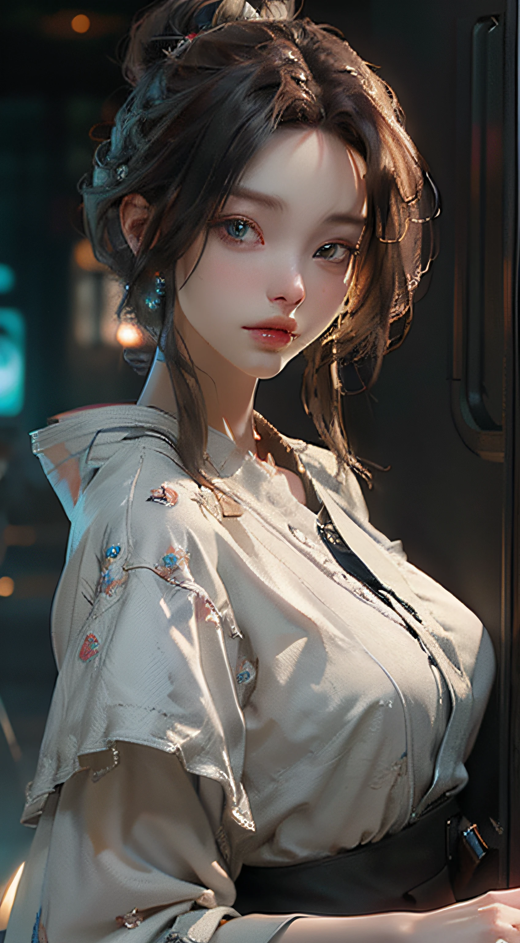 ((Best quality)), ((masterpiece)), (detailed:1.4), 3D, an image of a beautiful cyberpunk female,HDR (High Dynamic Range),Ray Tracing,NVIDIA RTX,Super-Resolution,Unreal 5,Subsurface scattering,PBR Texturing,Post-processing,Anisotropic Filtering,Depth-of-field,Maximum clarity and sharpness,Multi-layered textures,Albedo and Specular maps,Surface shading,Accurate simulation of light-material interaction,Perfect proportions,Octane Render,Two-tone lighting,Wide aperture,Low ISO,White balance,Rule of thirds,8K RAW,