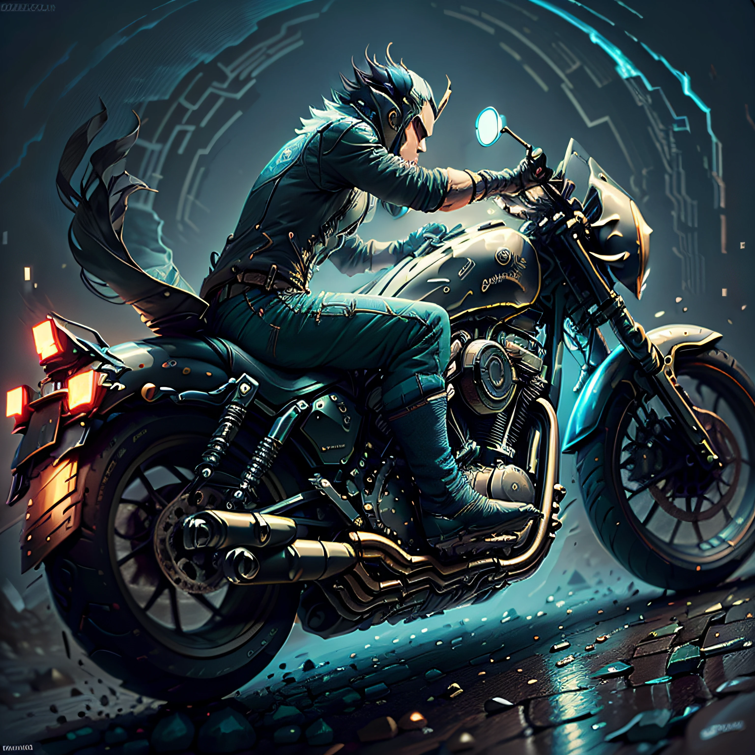 Le biker continue sa route solitaire
Vers de nouveaux horizons, To the legend
It is the symbol of an untamed soul
The biker from hell, jamais ne se rend