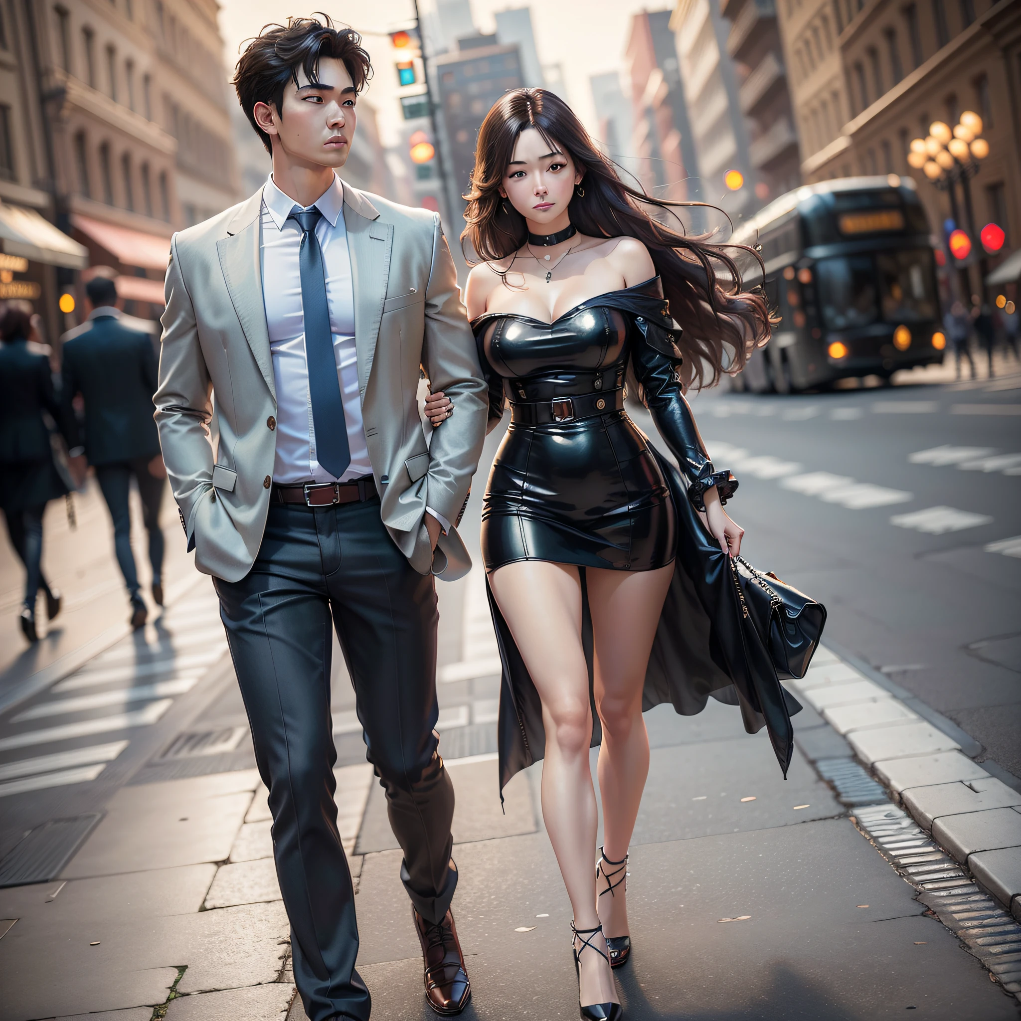A photo full of love and romance of a beautiful guy waiting for his girlfriend with a bouquet of roses in his hand. With shiny black hair, This guy looks very elegant and handsome. He wears glasses, Create an intelligent and intellectual appearance. The background of the photo is a street view, creating a large and vibrant space. The guy was waiting for his girlfriend with a bouquet of roses in his hand, Create a romantic and love-filled photo. To add love and romance to the photo, All details are outlined in extreme detail and beautifully. The background is blurred out, Focus on the guy and the bouquet of bright roses in his hands. The overall photo is a beautiful and romantic photo, Bring viewers back to inspiring moments. To combine with this scene