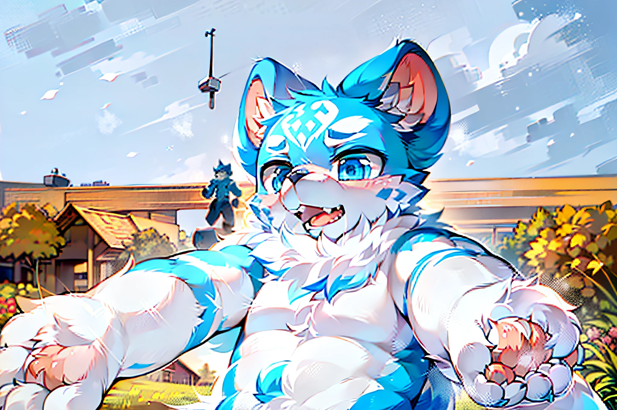 There is a blue and white stuffed animal, fur set, macro furry, furry character, fur set!!!!, furry furaffinity, Blue fur,There are white spots, captured on canon eos r 6, furry fursona, furry anime, the furry fursuit is running, hairy bodies, furry convention, with blue fur and blue eyes, Blue fur, furry shot, furry artist