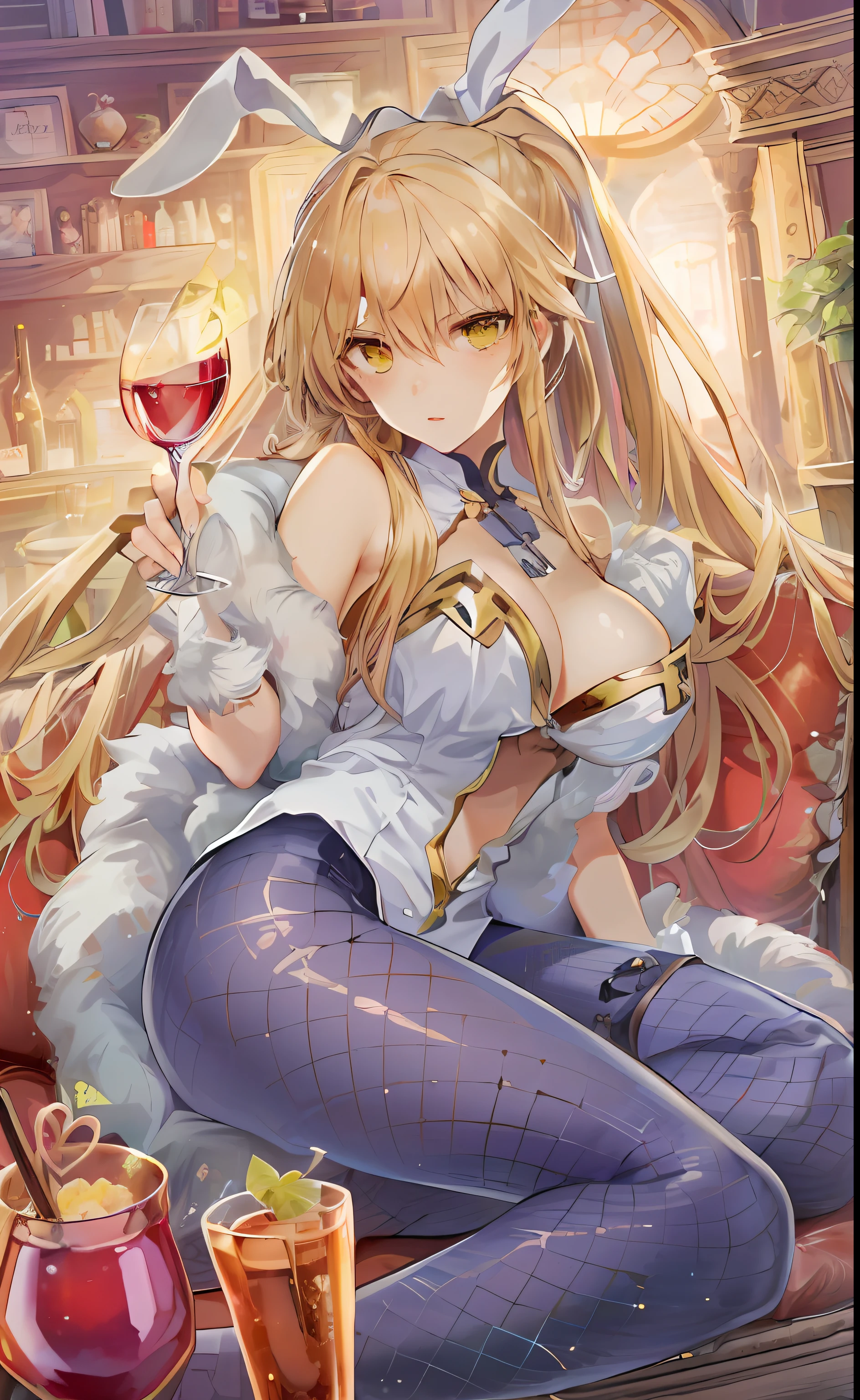 A woman sits on a sofa,A glass of wine in his hand, Kushatt Krenz Key Art Women, seductive anime girls, drinking a drink, detailed key anime art, Artoria Pendragon, splash art anime , beautiful and seductive anime woman, shadowverse style, high detailed official artwork, Marin Kitagawa fanart, yoshitakka amano karol bak