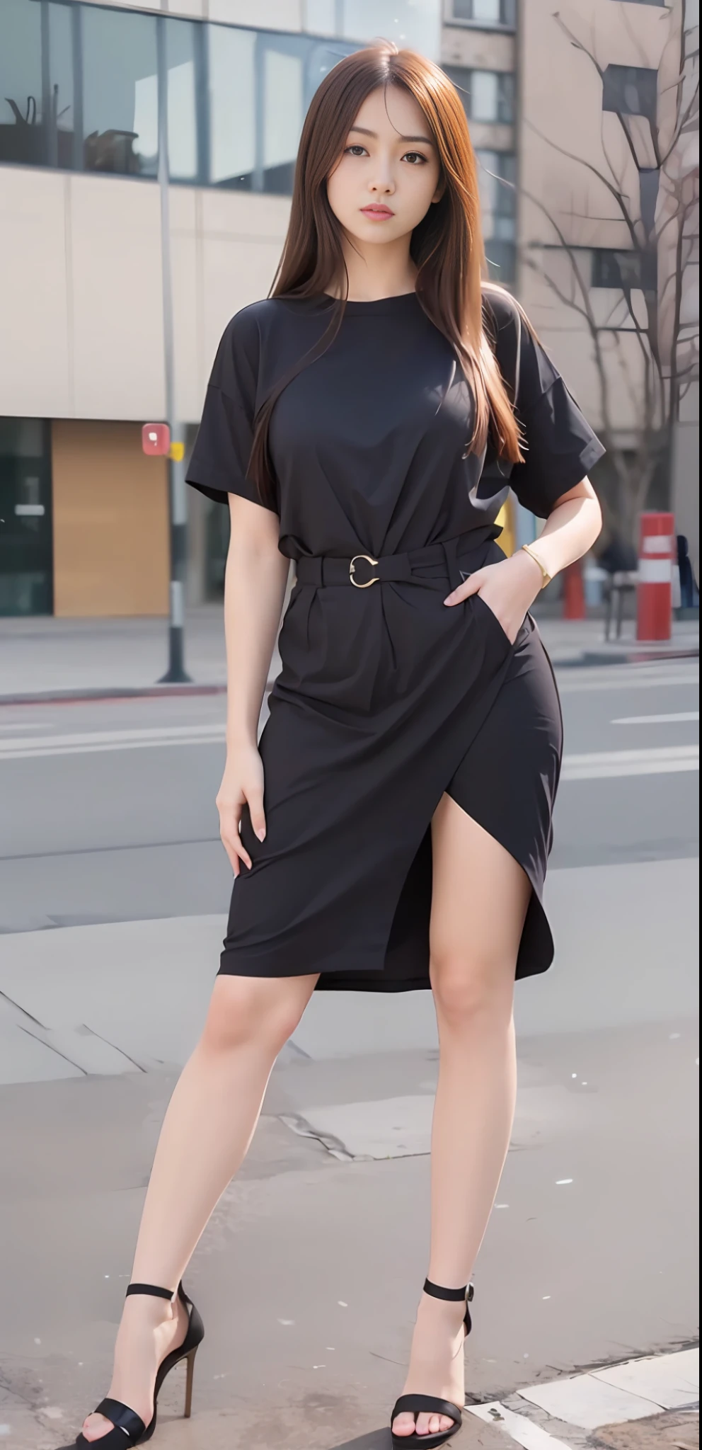 mix4, 20d, solo, long_hair, shirt, dress, high_heels, full_body, look_at_viewer, (8k, RAW photo, best quality, mastery:1.2), (realistic, photo-realistic:1.37), professional lighting, photon mapping, light energy transfer, physically based rendering,