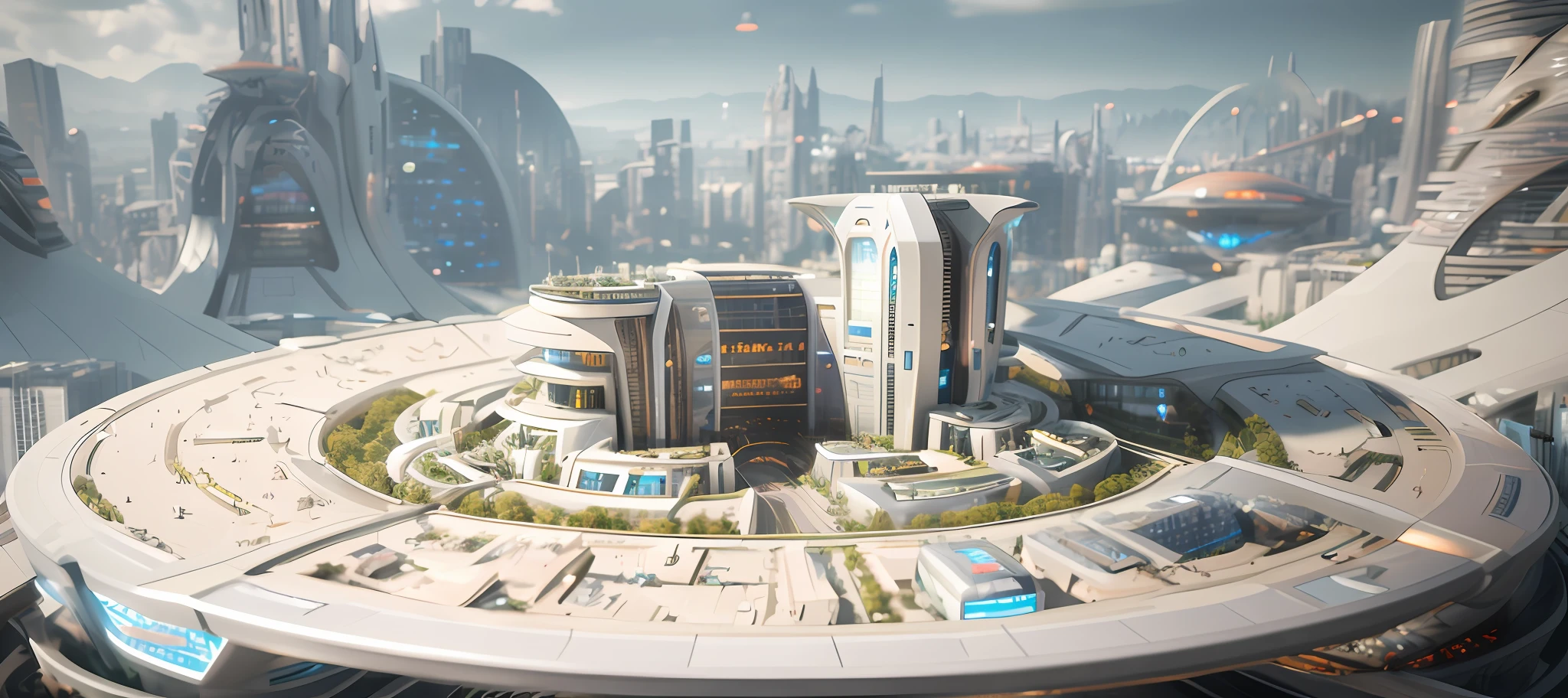 （Ultra-detailded：1.4），Complex modern sidewalks，Complex modern cityscape，Large structured city of Valhalla，Fantasy sci-fi city，Huge futuristic hospital complex，Solar punk futuristic utopia，Future City，Extreme detail，Realistic lighting，Epic composition，（Complex details），（Complex design，ultra detaile：1.2），art stations，（masterpaintings，optimal quality），ultra high def，32K --v 6