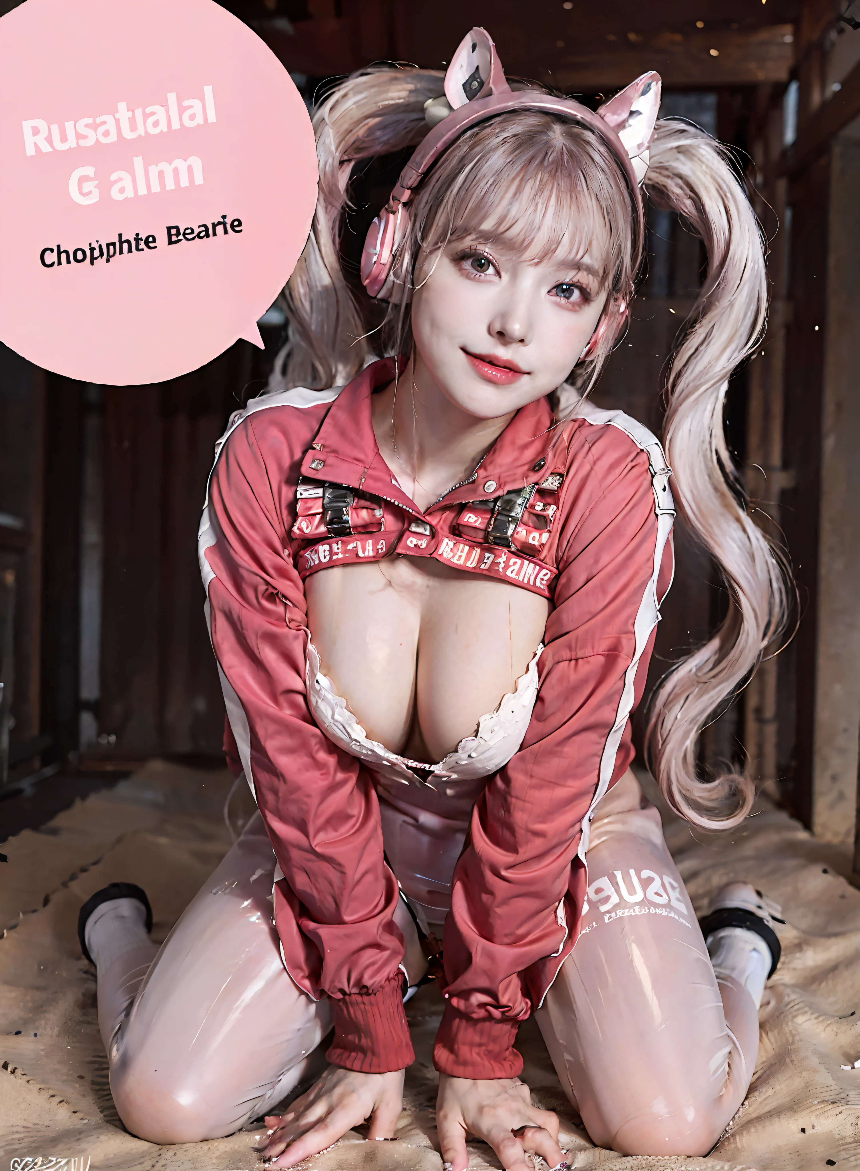 (photorealistic:1.4),best quality, ultra high res,
4k, instagram,
higly detailed,
alice \(nikke\),pink bodysuit,animal ears, fake animal ears, gloves, headphones, headset, big breast, pink clothes, pink suit, holding gun,
jacket,pink latex bodysuit, pink eyes,twintails, white gloves, white hair,
VirtualGirl-Aim, medium breasts, long hair, crystal pendant, smile,
full body shot,