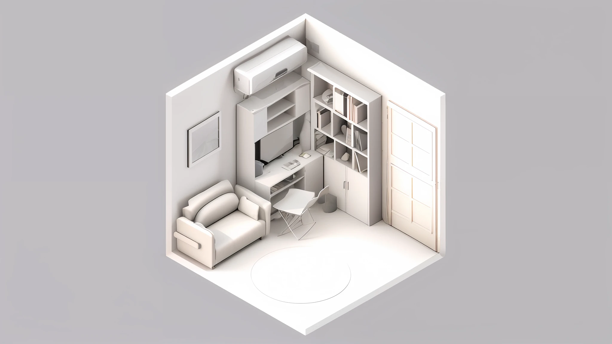 a view of a room with a couch, chair, table and bookshelf, isometric 3d render, isometric style, 3d isometric, 3 d isometric, isometric 8k, photograph of 3d ios room, isometric 3d, isometric 3 d, isometric illustration, not isometric, isometric invironment, isometric art