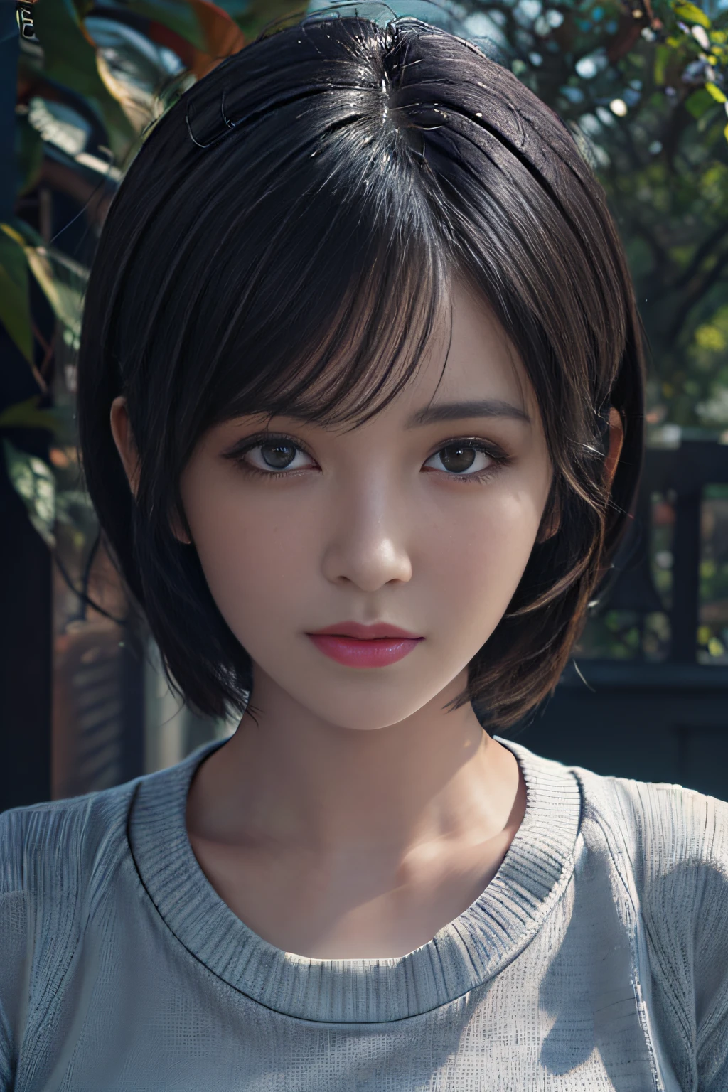 (masterpiece:1.3), (8k, photorealistic, RAW photo, best quality: 1.4), (1girl), beautiful face, (realistic face), (black hair, short hair:1.3), beautiful hairstyle, realistic eyes, beautiful detailed eyes, (realistic skin), beautiful skin, (sweater), absurdres, attractive, ultra high res, ultra realistic, highly detailed, golden ratio