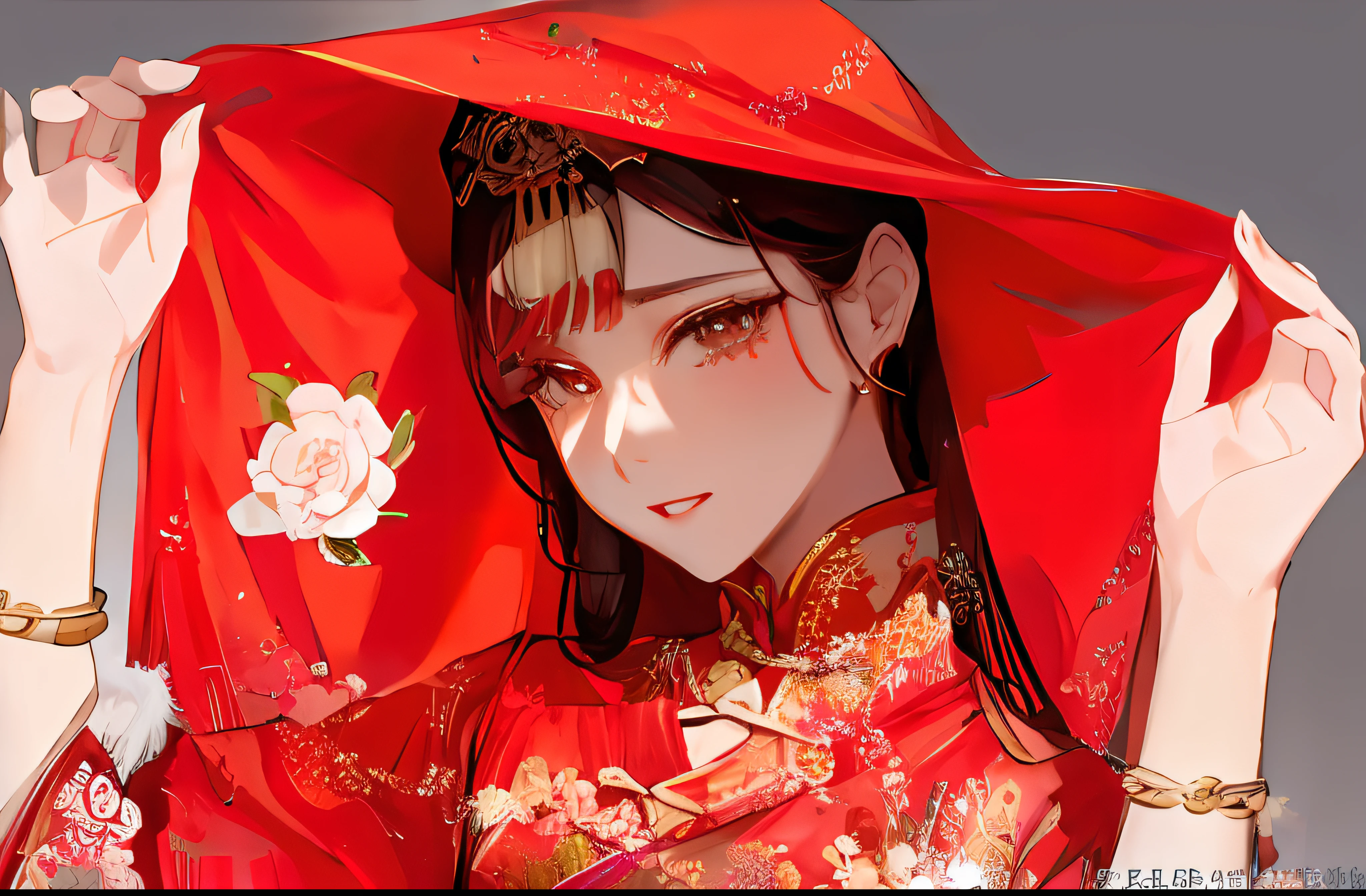 agirl,Deadline hijab,looking into the camera,Blushed shyly,Chinese style, Traditional Chinese clothing, Chinese woman, Chinese costume, with acient chinese clothes, Chinese dress, Li Bingbing, ruan jia beautiful!, Chinese girl, Wearing a red cheongsam, on cheongsam, Wearing ancient Chinese clothes, Chinese princess, fanbingbing