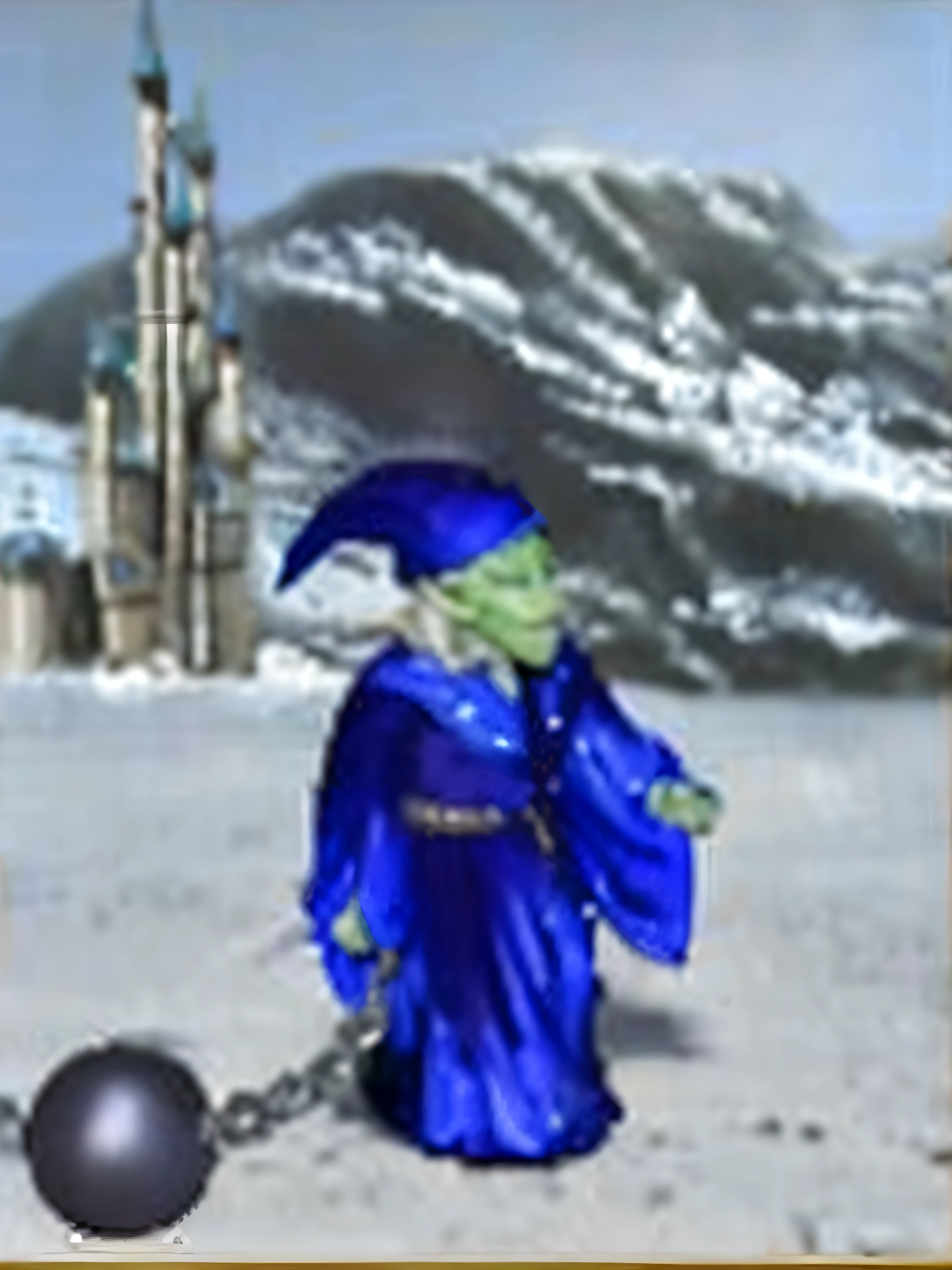 a close up of a cartoon character with a ball and chain, wizard fighting a golem, drak fantasy goblin, a sorceress casting a ice ball, wind sorcerer!, mage fighting a ghoul, Ice Mage, a goblin pirate, goblin, evil wizard, sorcery magic witch battle, evil sorcerer, fantasy mage