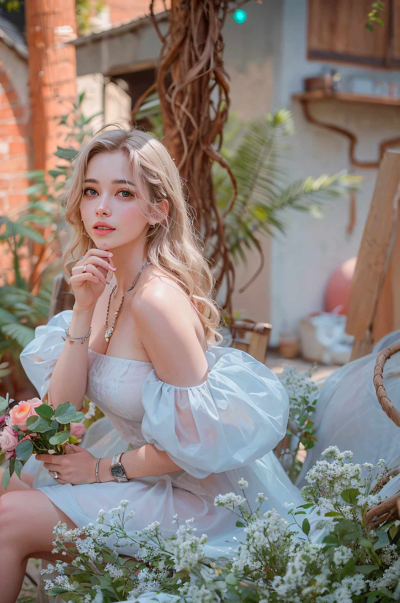 extremely detailed eyes, extremely detailed face, best quality ,masterpiece, extremely detailed, ultra-detailed, (realistic, photo-realistic:1.3), smile, (facing front), looking at viewer, white shirt, sunny day, outdoor, 1girl upperbody