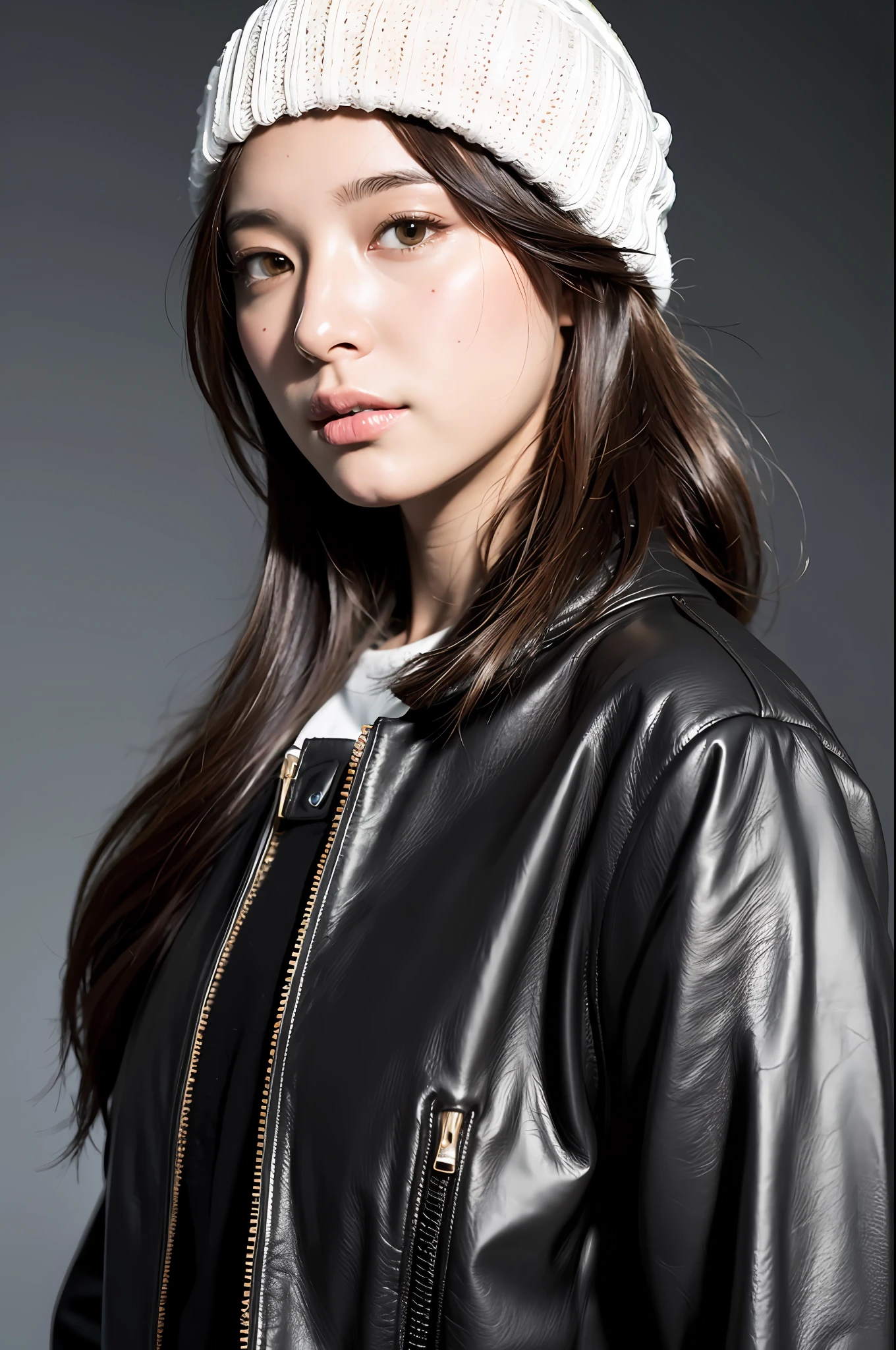 (
(8k:1.27), best quality, masterpiece, ultra highres:1.2) Photo of Pretty Japanese woman
(beautiful:1.1) (sci-fi warrior woman:1.1) space soldier, (beanie:1.61) (leather jacket:1.21) intricate elegant, fantasy, detailed, ometric by greg rutkowski and alphonse mucha, gradient lighting