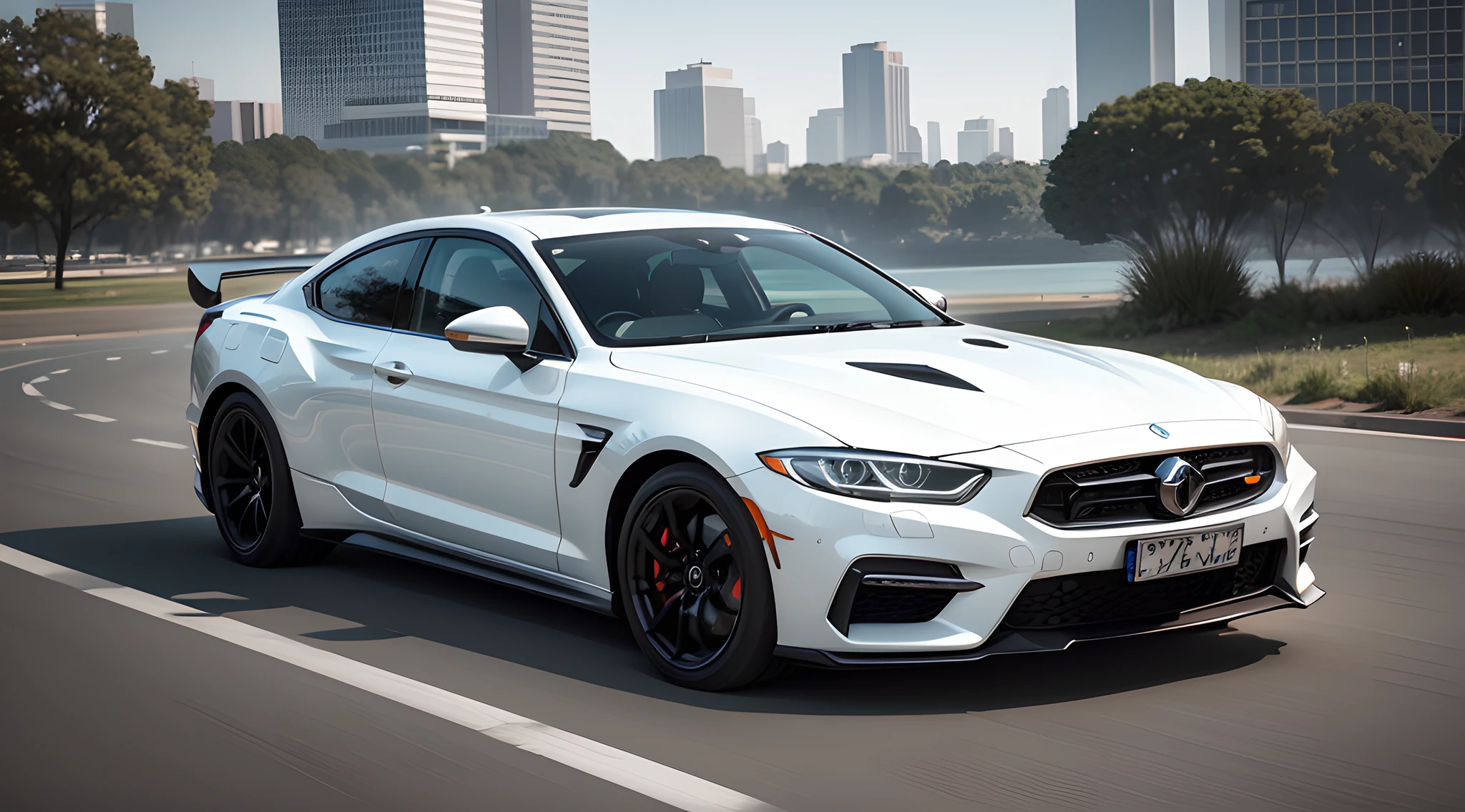 A futuristic, Aggressive, dangerous, badass,White car,smar cars,Medium Shot(Ms),realistic