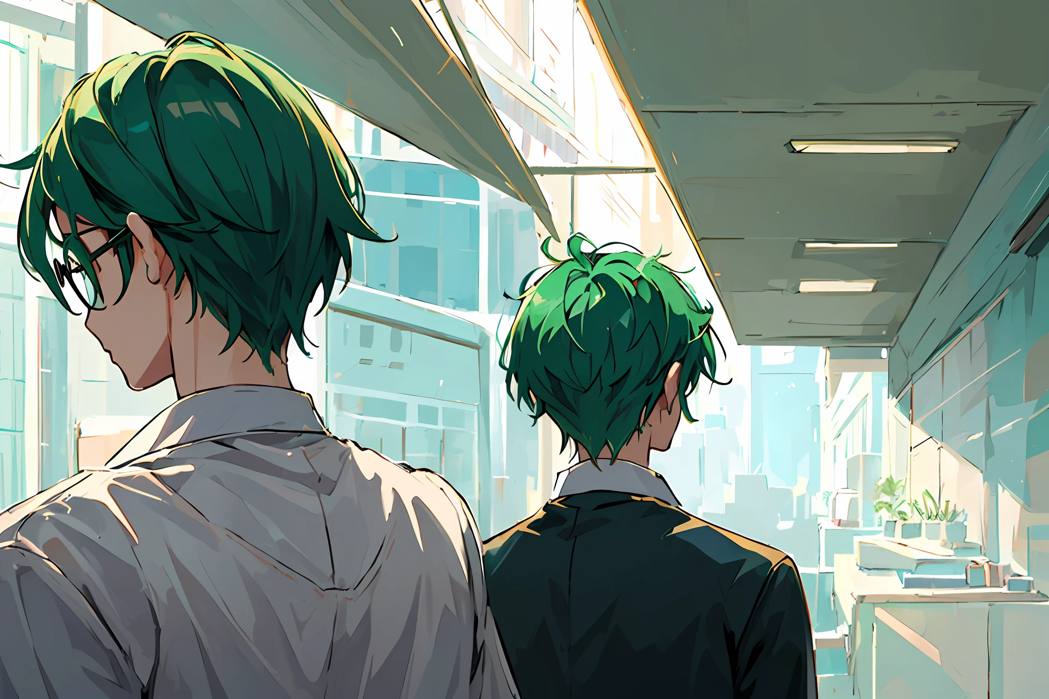 Green Haired Boy、backs、eye glasses