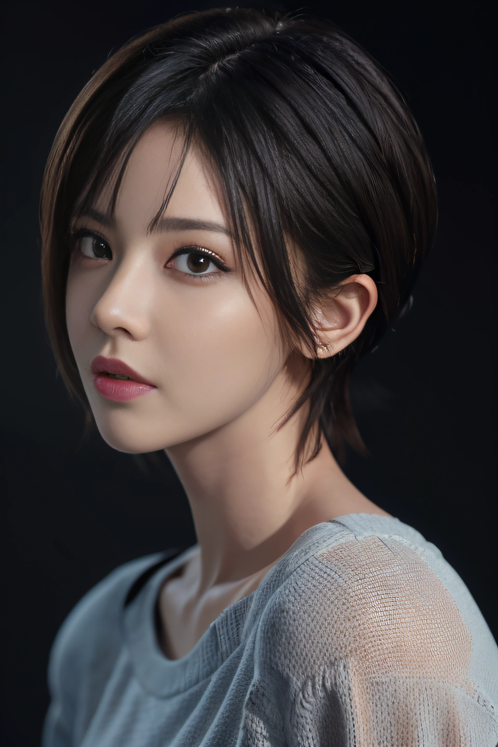 (masterpiece:1.3), (8k, photorealistic, RAW photo, best quality: 1.4), (1girl), beautiful face, (realistic face), (black hair, short hair:1.3), beautiful hairstyle, realistic eyes, beautiful detailed eyes, (realistic skin), beautiful skin, (sweater), absurdres, attractive, ultra high res, ultra realistic, highly detailed, golden ratio