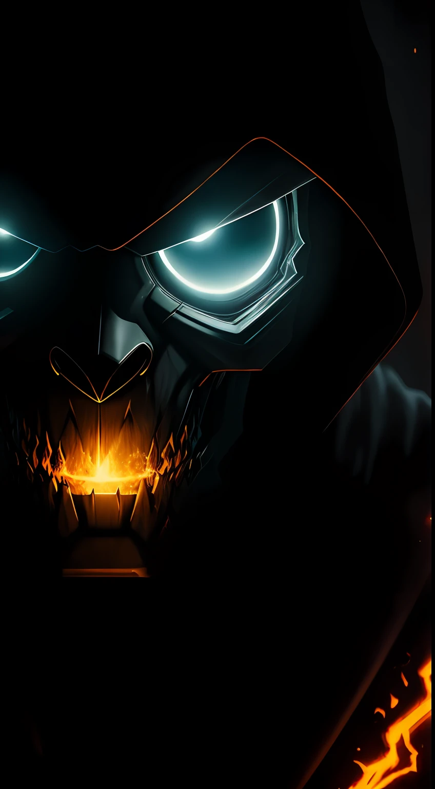 (Dark shot: 1.1), Epic Realistic, Punk Ghost Rider in the dark with glowing eyes and glowing cape, soft cinematic light, Adobe Lightroom, photolab, HDR, intricated, Highly detailed, (Depth of field: 1,4), hyper-detail (artstation: 1,4), cinematic, warm light, Dramatic light (intricate details: 1,1)