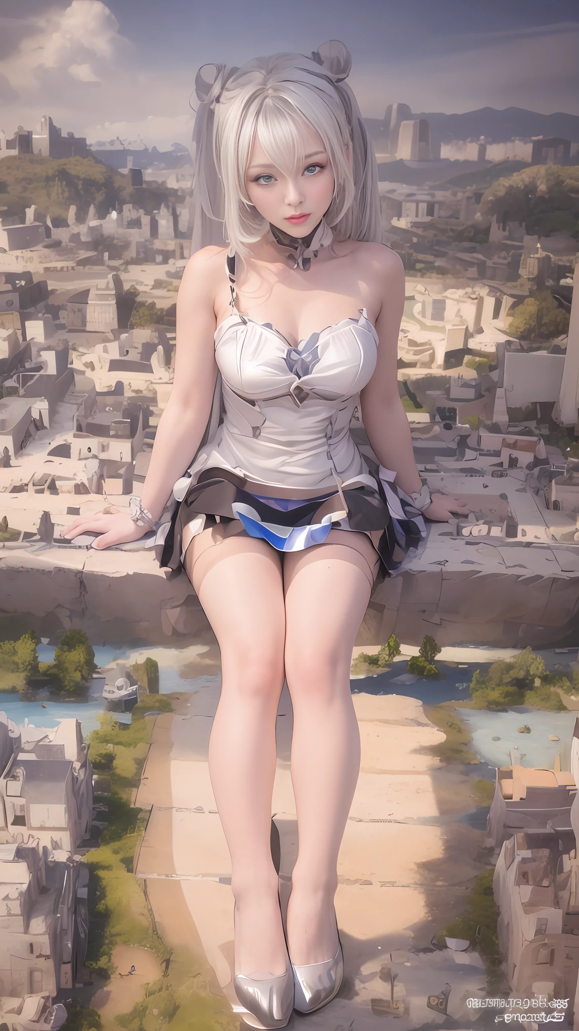 {{giantess}},be in a prostrate position,{an extremely delicate }Full body,Perfect female figure, perfect anatomy,Realistic hands,(exquisite CG){{Exquisite face}},{{Generate Mini Cities}}.(ray tracing),(beautiful and clear4K background)A clear skyBest resolu,Realistic light and shadow