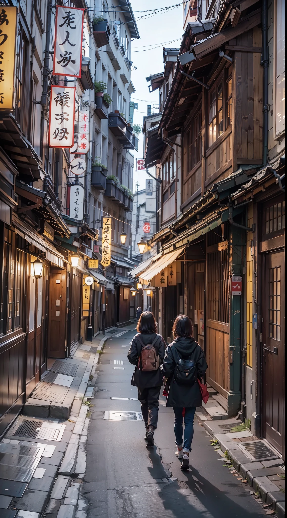 twilight、Dim road、Street corner of Japan、shadowy、A space of light and shadow、Vast space、(A masterpice、beste-Quality、beste-Quality、Official art、Beautifully Aesthetic:1.2)、Heavily detailed、a scene from a movie、dark ambiance、highestdetailed、、（The background is specific：1.5）、（：1.2）、（Many colors：1.4）、Evening