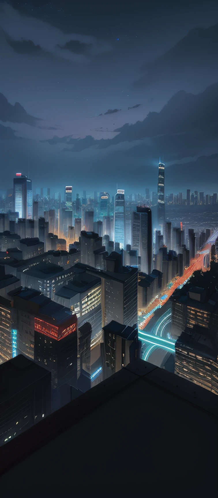 nighttime view of a city with a lot of tall buildings, hd anime cityscape, anime style cityscape, octane rend. By Makoto Shinkai, vfx powers at night in the city, bladerunner city landscape, hyper realistic cyberpunk city, very detailed citycape at night, neo tokyo background, sao paulo in the year 2 0 7 0, city in backround