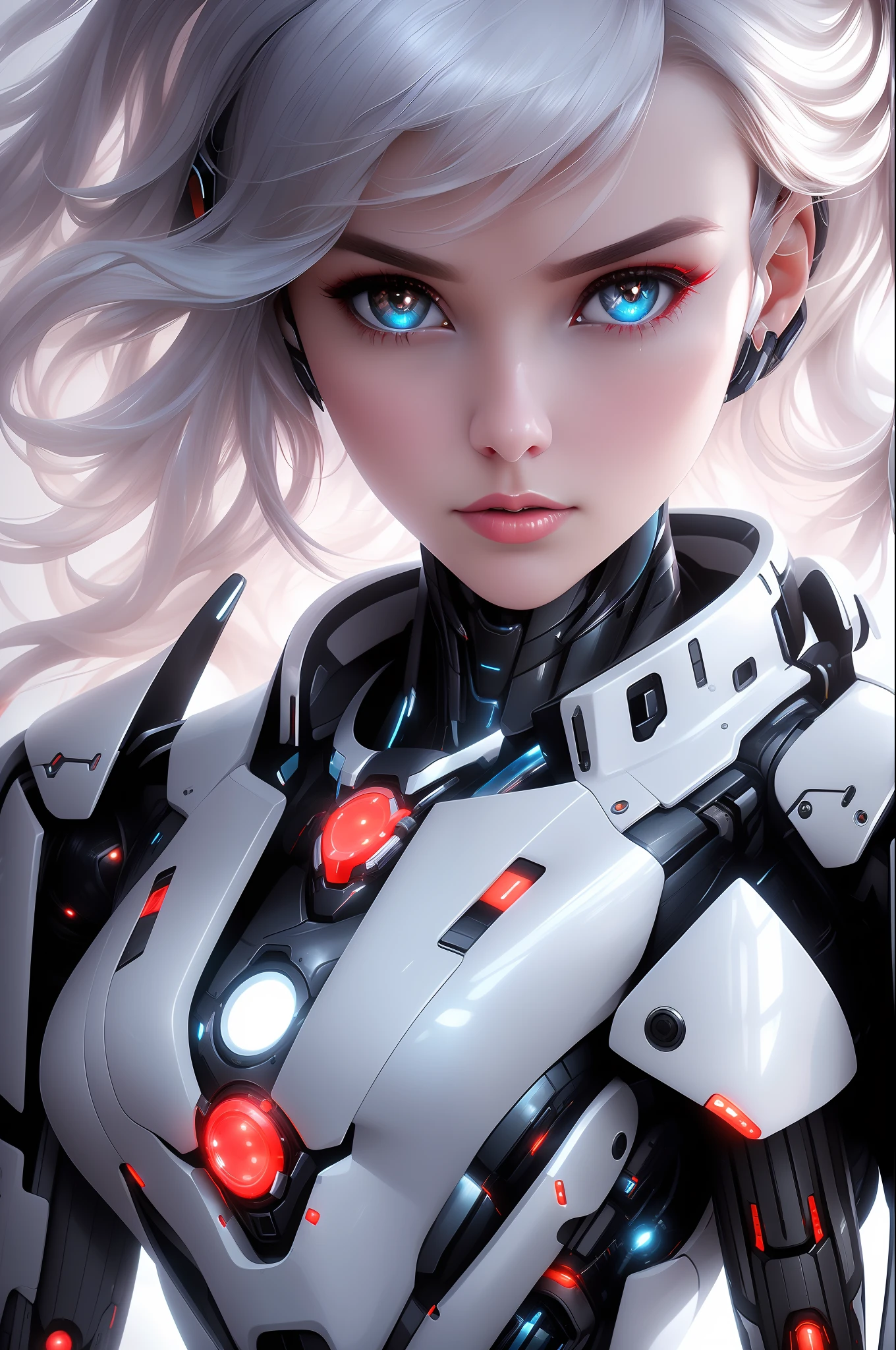 a performance portrait of a pliant [goddess|babe] , (edgMechagirl, a woman in a mecha outfit,futuristic armor,wearing edgMechaGirl cyber_armor :1.2), perfect face, pretty face, coral eyes, titian hair, long hair, flat chest, lush detail, absurdres,