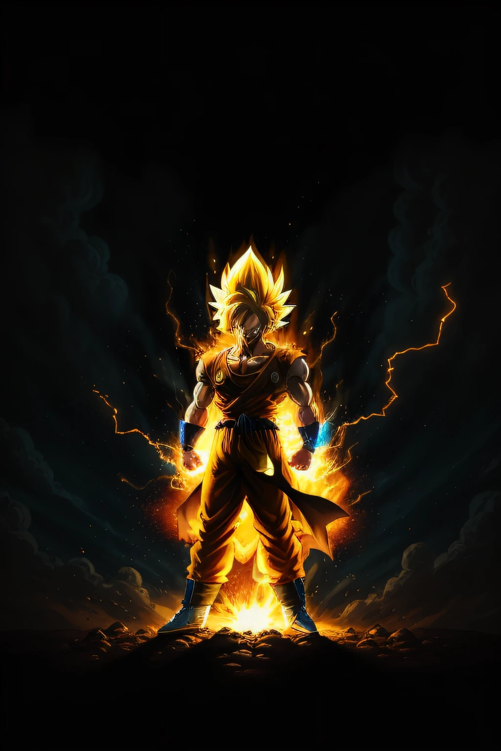 "An epic masterpiece in the comic style, showcasing the explosive power of Goku as a Super Saiyan 3 with his signature long, glowing yellow hair and the absolute best quality possible."