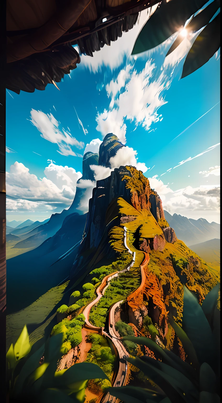 ((masterpiece)), (((best quality))), ((ultra-detailed)), (Amazing:1.1), beautiful, nature, sky and ground, heavy wind, windsweeped, line cloud,Light shoot from the cloud, in a lush remote folige jungle with jungle wildlife and fauna, award winning photo, BLN-L24, Exposure,High Contrast,Low Saturation,High Saturation 8k 3D, F 2.8 lens, Aerial View, Cinematic lighting