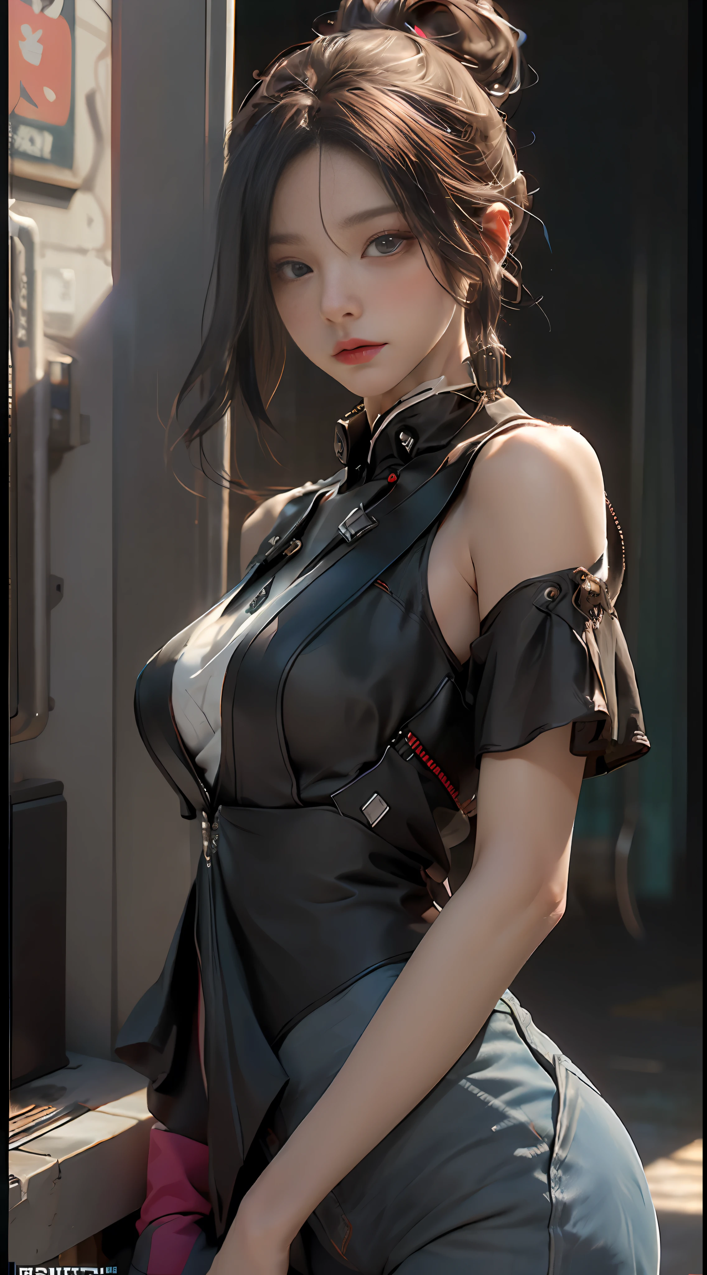 ((Best quality)), ((masterpiece)), (detailed:1.4), 3D, an image of a beautiful cyberpunk female,HDR (High Dynamic Range),Ray Tracing,NVIDIA RTX,Super-Resolution,Unreal 5,Subsurface scattering,PBR Texturing,Post-processing,Anisotropic Filtering,Depth-of-field,Maximum clarity and sharpness,Multi-layered textures,Albedo and Specular maps,Surface shading,Accurate simulation of light-material interaction,Perfect proportions,Octane Render,Two-tone lighting,Wide aperture,Low ISO,White balance,Rule of thirds,8K RAW,