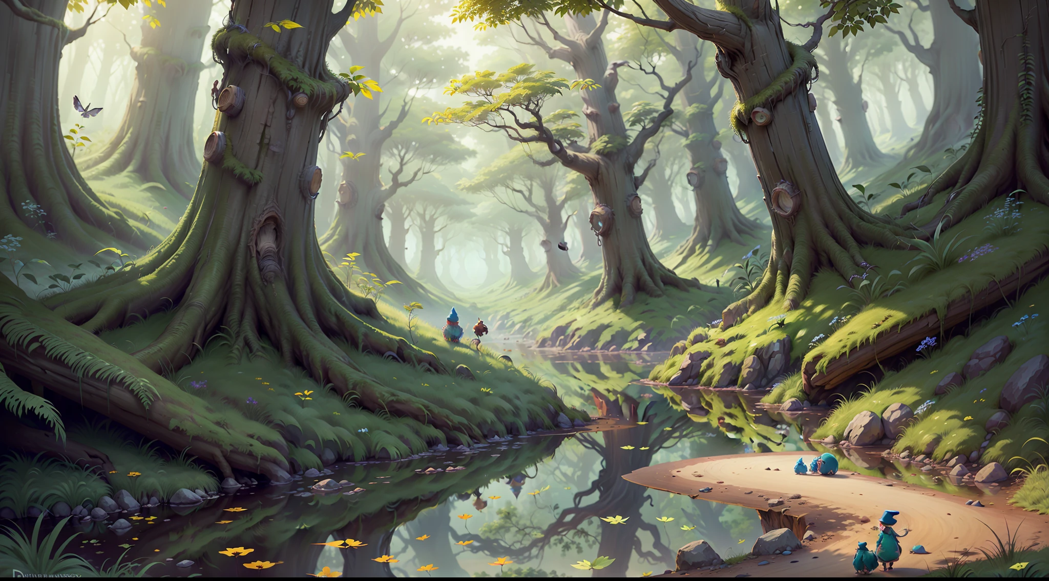 Era uma vez, Em um reino distante, existia uma Floresta Encantada, A magical place filled with fantastic beings and enchanted creatures. Entre os altos, leafy trees, viviam fadas, Duendes, gnomos e animais falantes, each with its special role in the balance of nature