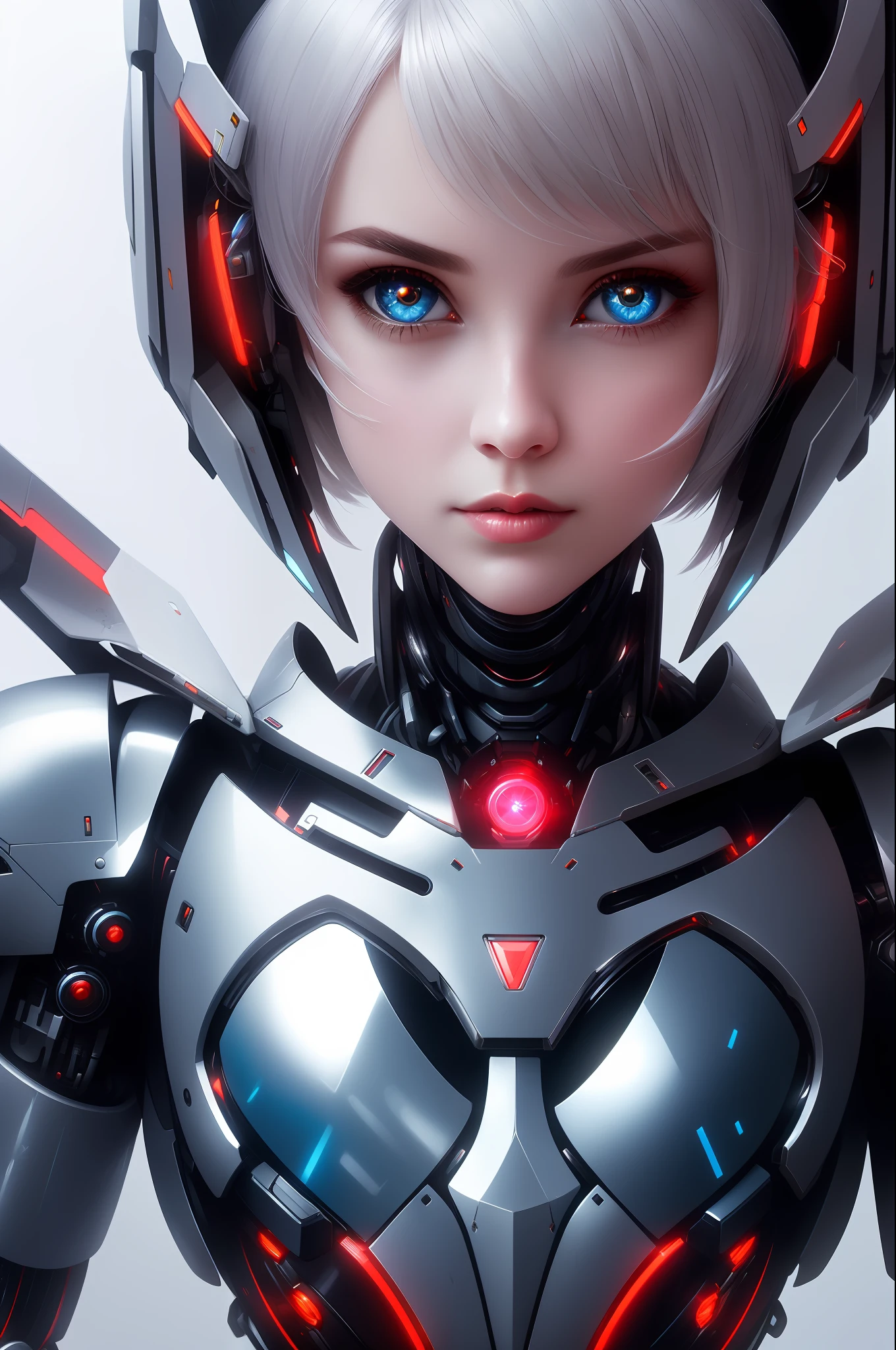 a performance portrait of a pliant [goddess|babe] , (edgMechagirl, a woman in a mecha outfit,futuristic armor,wearing edgMechaGirl cyber_armor :1.2), perfect face, pretty face, coral eyes, titian hair, long hair, flat chest, lush detail, absurdres,