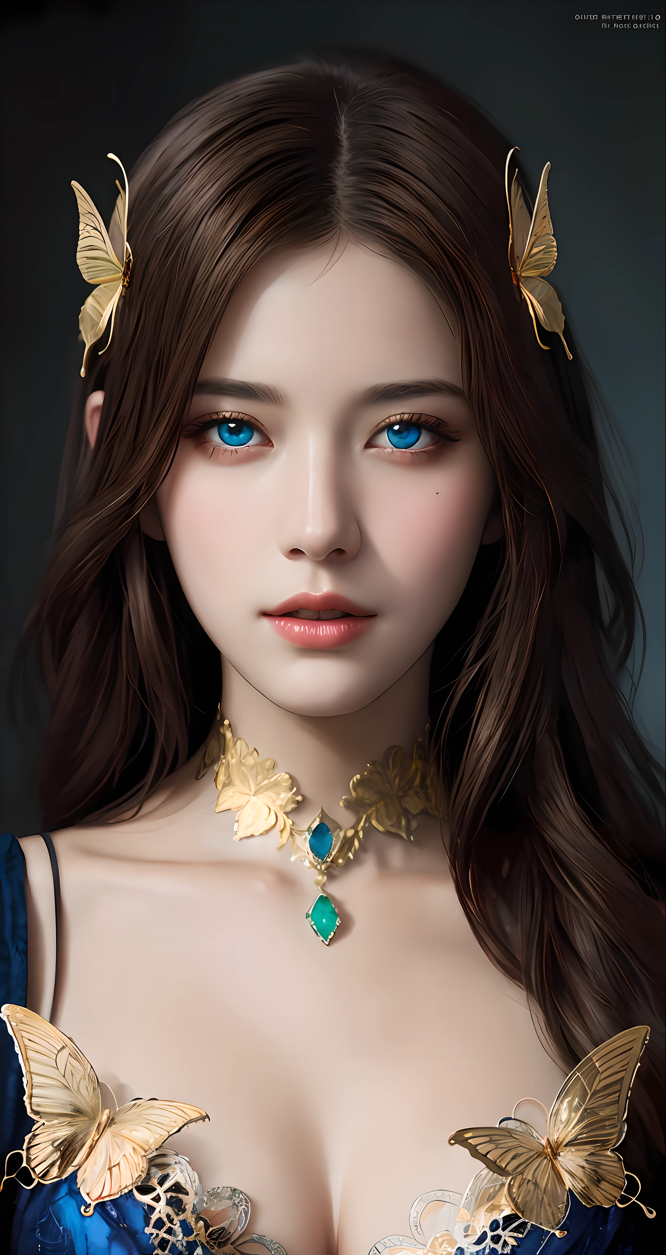 8k portrait of beautiful cyborg with brown hair, intricate, elegant, highly detailed, majestic, digital photography, art by artgerm and ruan jia and greg rutkowski surreal painting gold butterfly filigree, broken glass, (masterpiece, sidelighting, finely detailed beautiful eyes: 1.2), hdr,
