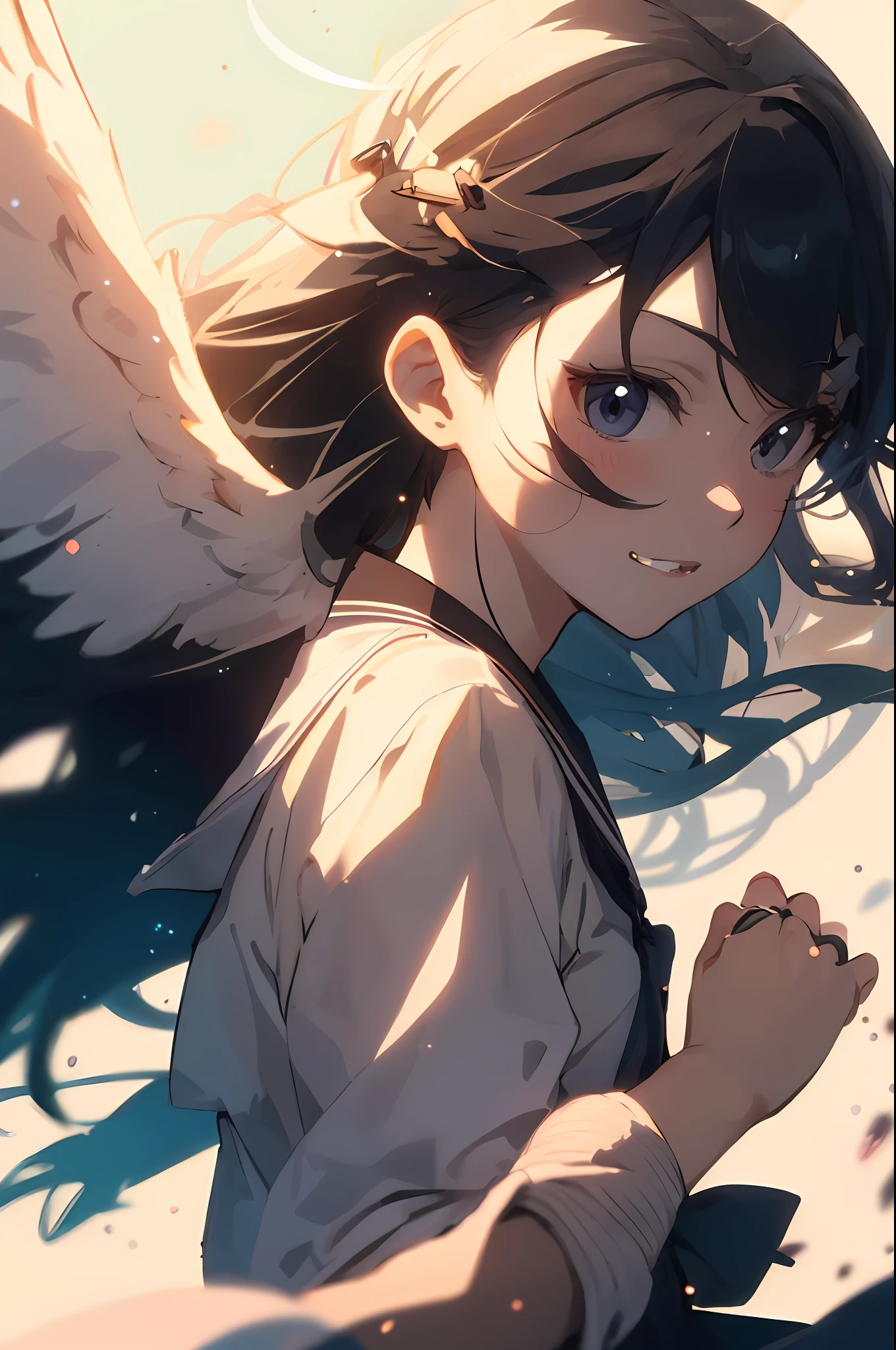 anime image of a woman with a white shirt and black wings, 4 k manga wallpaper, anime style 4 k, Anime art wallpaper 8k, anime moe art style, anime art wallpaper 4k, anime art wallpaper 4k, 4k anime wallpaper, anime wallpaper 4 k, anime wallpaper 4k, anime wallaper, Anime visuals of cute girls