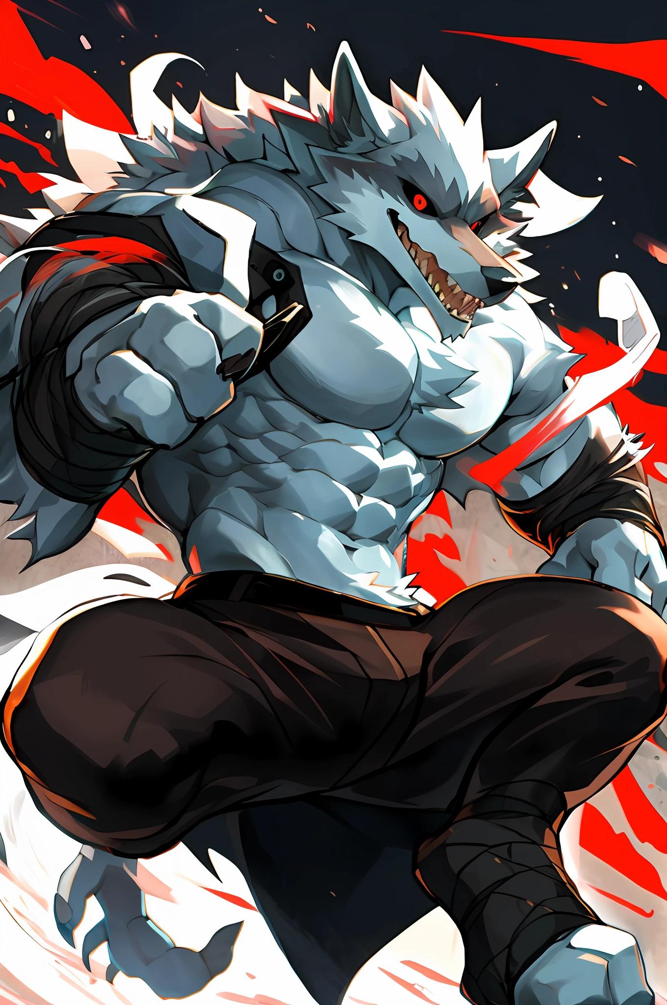lobo da morte,
Melhor qualidade, alta res, obra-prima, por Kiyosan, (por null-ghost:0.5),
solo, olhos detalhados, volume illumination, detalhes finos, corpo inteiro, Action Pose, capa, (arma: 0.9),
pelo branco, olhos vermelhos, esclera preta,
muscular, noite, fundo detalhado, beco,