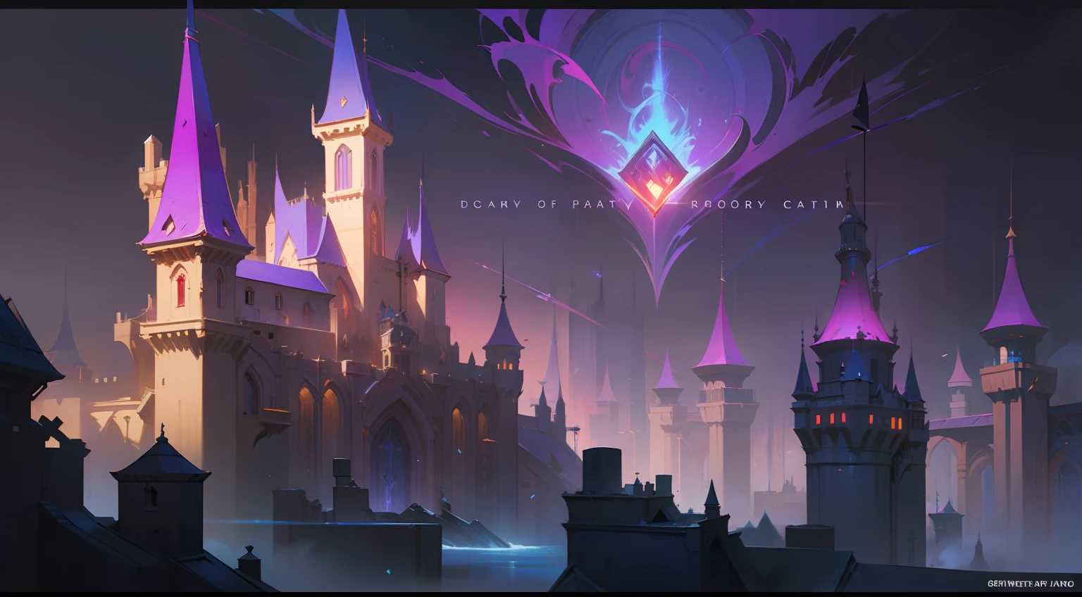 Close-up of castle in purple light, world of warcraft art style, world of warcraft concept art, League of Legends concept art, dark fantasy city, Riot Games concept art, Blizzard Hearthstone concept art, cyberpunk castle, hearthstone concept art, fantasy concept art, grimdark fantasy fortress, magical fantasy 2 d concept art, detailed digital 2d fantasy art