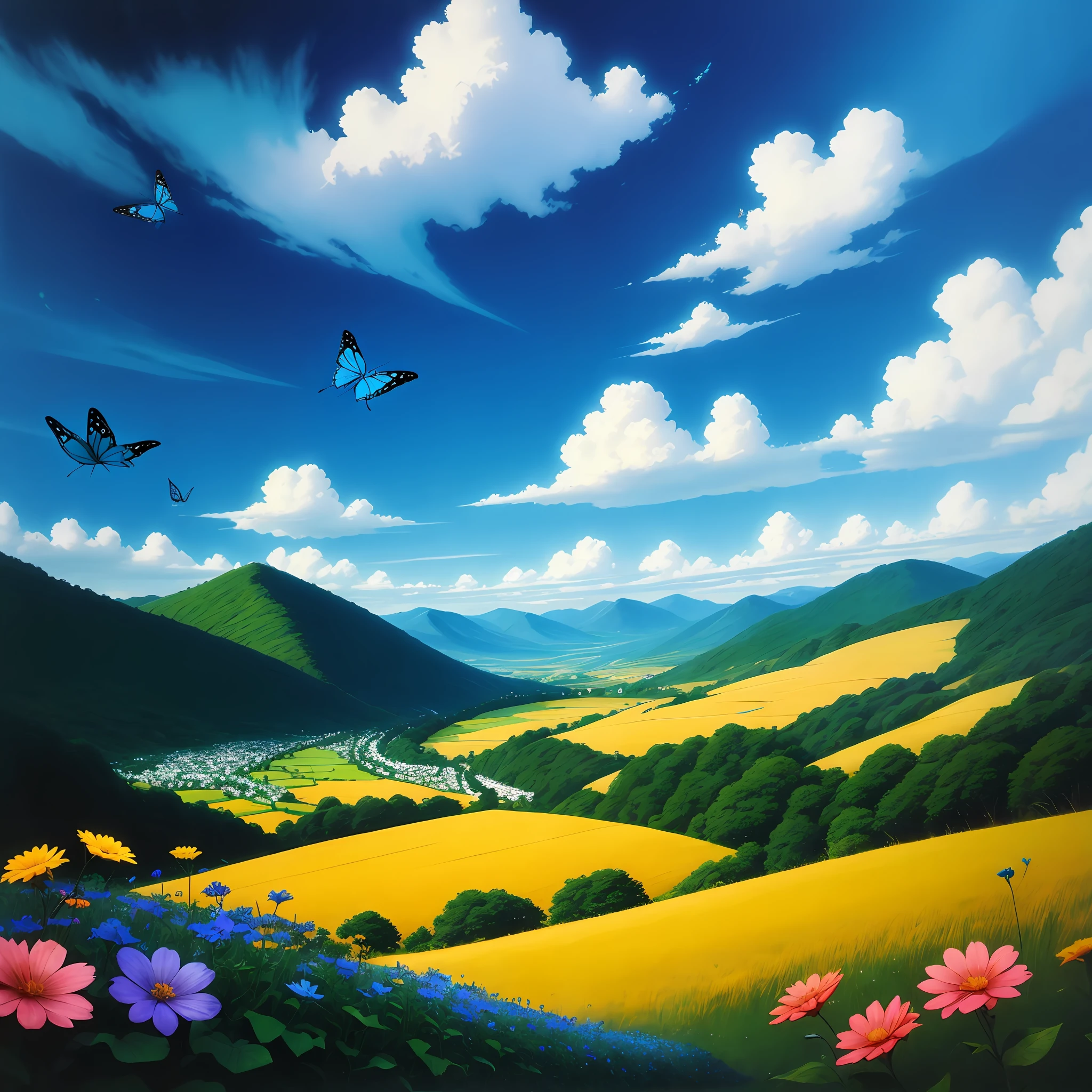butterflys々only、Blue butterfly々is flying in the dark、Blue 1 Blue🦋、landscapes、Beautiful Landscape、hayao myiazaki、In the dark、Authentic landscape、
