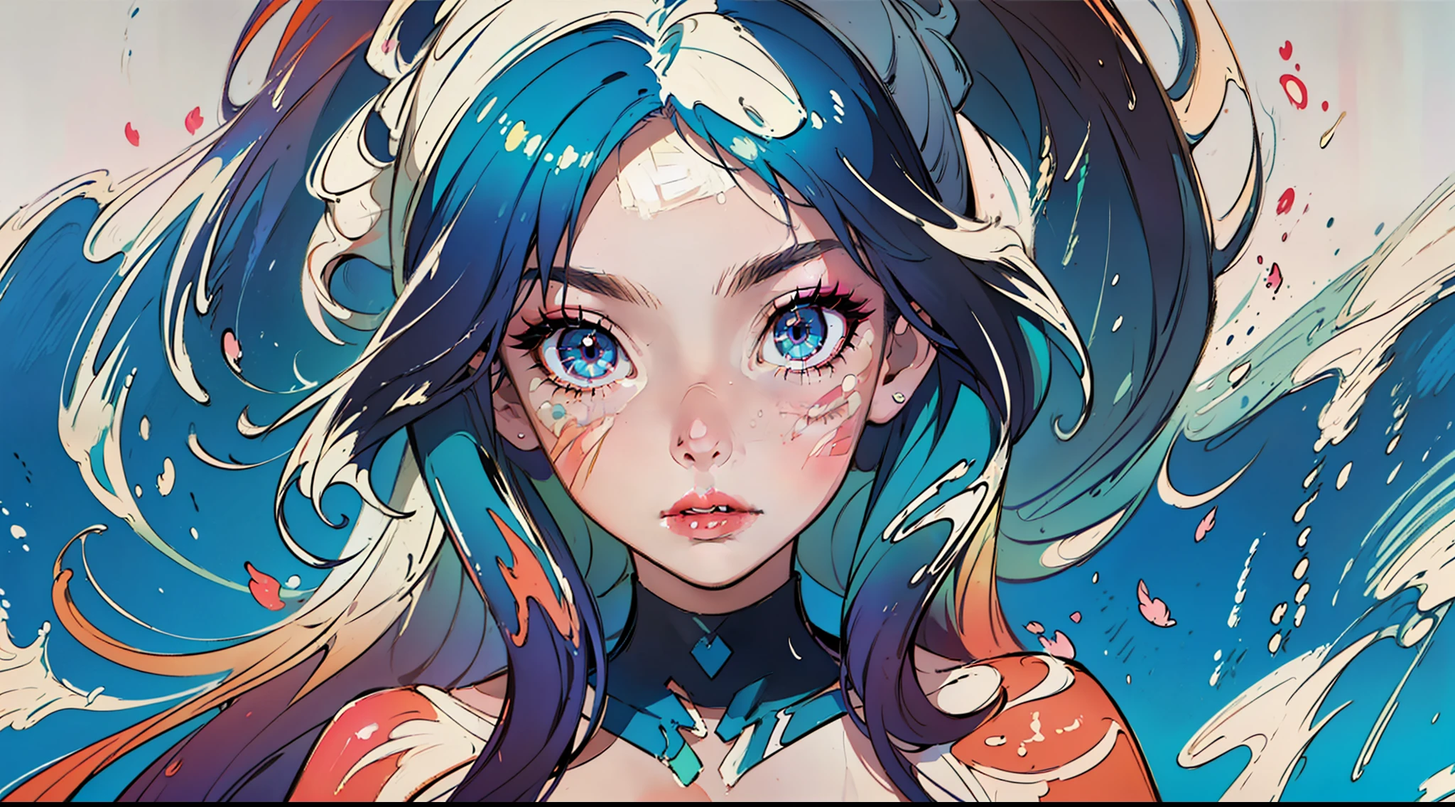 (Pink Fashion T-shirt:1.9),(Colorful hair: 1.8), (all the colours of the rainbow: 1.8),(((((vertical painting:1.6))), (painting:1.6),front, comics, illustrations, paintings, large eyes, crystal clear eyes,( rainbow color gradient high ponytail:1.7), exquisite makeup, closed mouth,(Small Fresh: 1.5),(Wipe Chest: 1.6) ,long eyelashes, white off shoulder T-shirt, White Shoulder Shirt,looking at the audience, large watery eyes, (rainbow colored hair:1.6), color splash, (solo:1.8), color splash, color explosion, thick paint style, messy lines, ((shining)),(colorful), (colorful), (colorful), colorful, Thick Paint Style, (Splash) (Color Splash), Vertical Painting, Upper Body, Paint Splash, Acrylic Pigment, Gradient, Paint, Highest Image Quality, Highest Quality, Masterpiece, Solo, Depth of Field, Face Paint, colorful clothes, (Elegant: 1.2), gorgeous,long hair, wind, (Elegant: 1.3), (Petals: 1.4),(((masterpiece))),(((best quality))),((ultra-detailed)),(illustration),(dynamic angle),((floating)),(paint),((disheveled hair)),(solo),(1girl) , (((detailed anima face))),((beautiful detailed face)),collar,bare shoulders,white hair, ((colorful hair)),((streaked hair)),beautiful detailed eyes,(Gradient color eyes),(((colorful eyes))),(((colorful background))),(((high saturation))),(((surrounded by colorful splashes))),