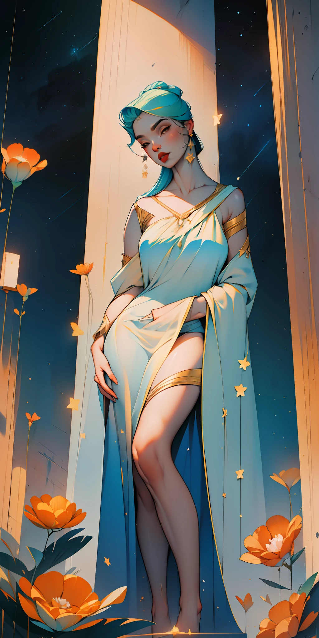 Chocolate body,a mulatto,professional,abstract beauty,approaching perfection,Dynamic,Highly detailed,digitally painted,Artstation,Concept art,Smooth,sharp-focus,an illustration,Artists: by Carne Griffiths, Wadim Kashin,leonid afremov,kandinsky,Psychedelic,watercolour,crystals foil,stylish,fantastic,a gold,colorful neon, s face, waist-high, portrait of a, up close, near, queen, a goddess, A glorious sunrise, Royal, Divine, perfection, grace, Exquisitely, naked body, aura, glow, multi-colored bright aurora borealis, spectrum, rainbow,Colored feathers, pearls, In a chic, lavender white mint light pink blue hair,  pastel, mixed-language_SMS, (beautiful and clear background:1.2),, fantastic paintings , olhos altamente detalhados, crystals,   outer space, galaxy, Gorgeous hair, Background Flora Peony, poppy, hydrangea, Plants. Loving. Love. ultra detail hair, Best Quality, high qulity, high resolucion, detail enhancement, ((most beautiful image in the world)), Masterpiece, Best Quality, High Quality Detail Enhancement, ((most beautiful image ), Shiny hair, Ultra chic lace panties, Topless, naked body, curvy chic body, Stampa Flores, art by stjepan sejic, art by j scott campbell, art by guillem march, art by citemer liu, 4k, high resolucion, comic book character, comic, high quality detailed,   style of ::2.0 comix illustration style,tatoon style, high qulity, high resolucion, detail enhancement, 8K, HD, Best Quality, high qulity, high resolucion, detail enhancement, 8K, HDR, sharp-focus, Ultra Detailed, perfect  lighting, Curvy Body, Lush big breasts, Curvy big hips, sparks, Stars, The Cycle of the Stars