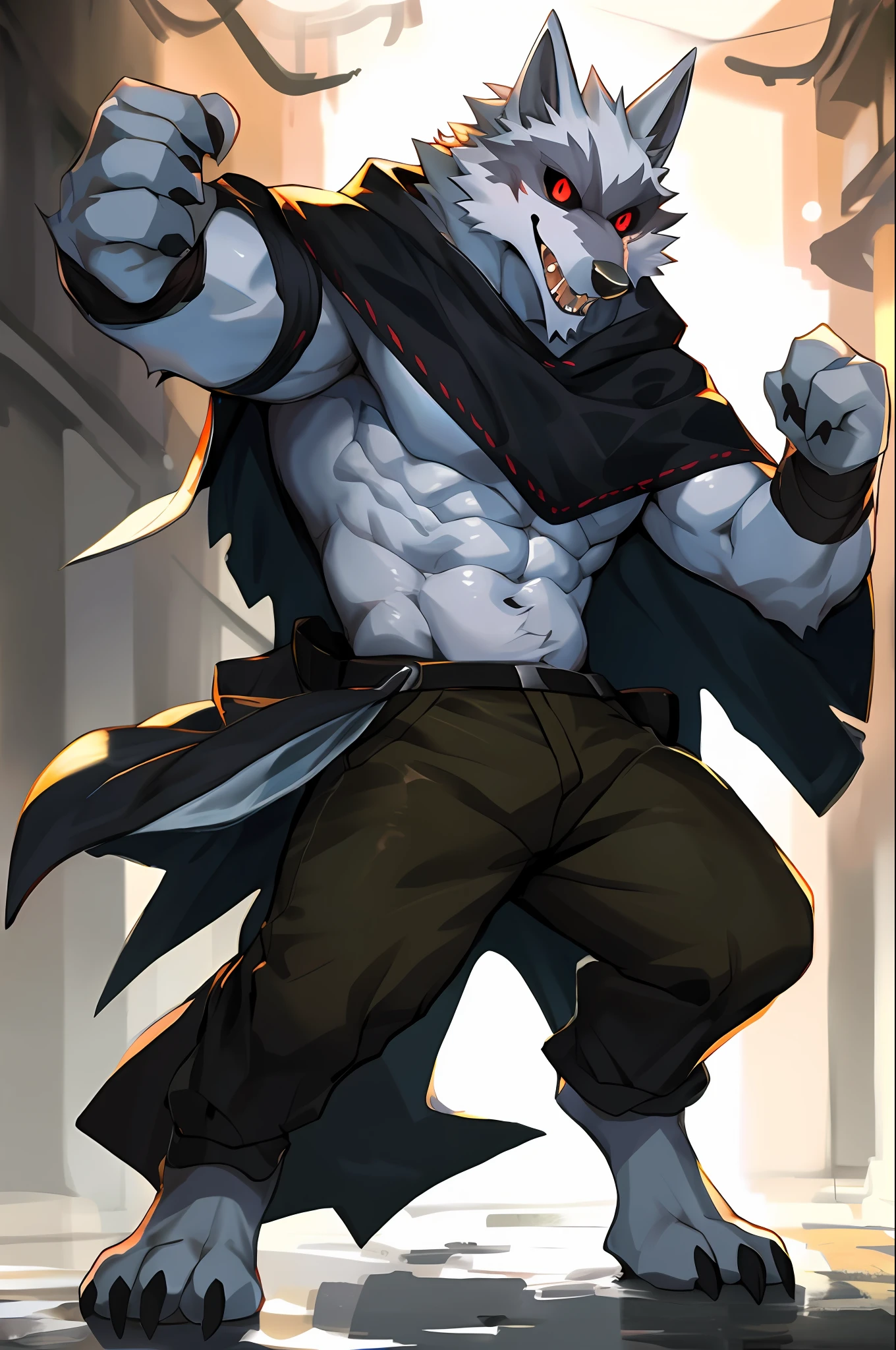 lobo da morte,
Melhor qualidade, alta res, obra-prima, por Kiyosan, (por null-ghost:0.5),
solo, olhos detalhados, volume illumination, detalhes finos, corpo inteiro, Action Pose, capa, (arma: 0.9), capa preta, poncho, poncho preto,saruel marrom, brown saruel pants
white hair, olhos vermelhos, esclera preta,
muscular, noite, fundo detalhado, beco,