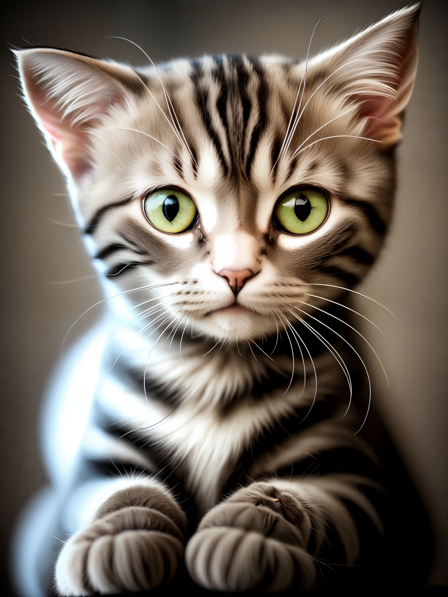 a cute kitten made out of metal, (cyborg:1.1), ([tail | detailed wire]:1.3), (intricate details), hdr, (intricate details, hyperdetailed:1.2), cinematic shot, vignette, centered