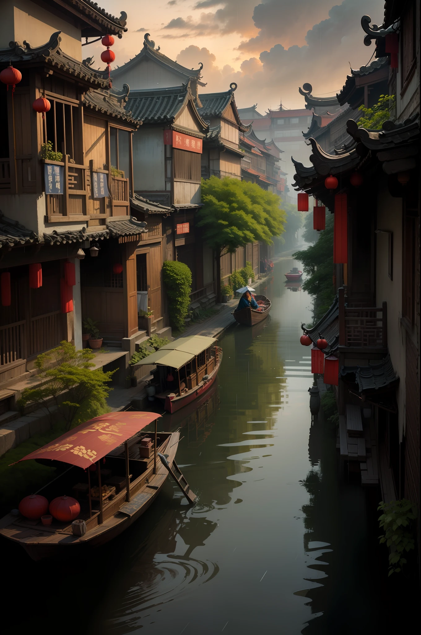 raining day,the boat,Jiangnan Ancient Town