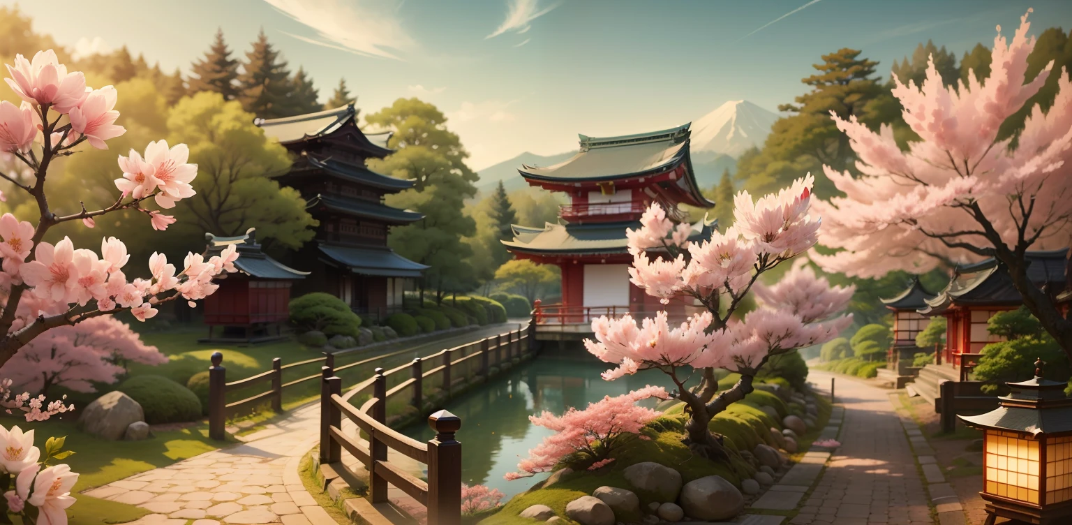 high qulity, 真实感, green foliage, Sakura blossoms, greens, Japan --auto