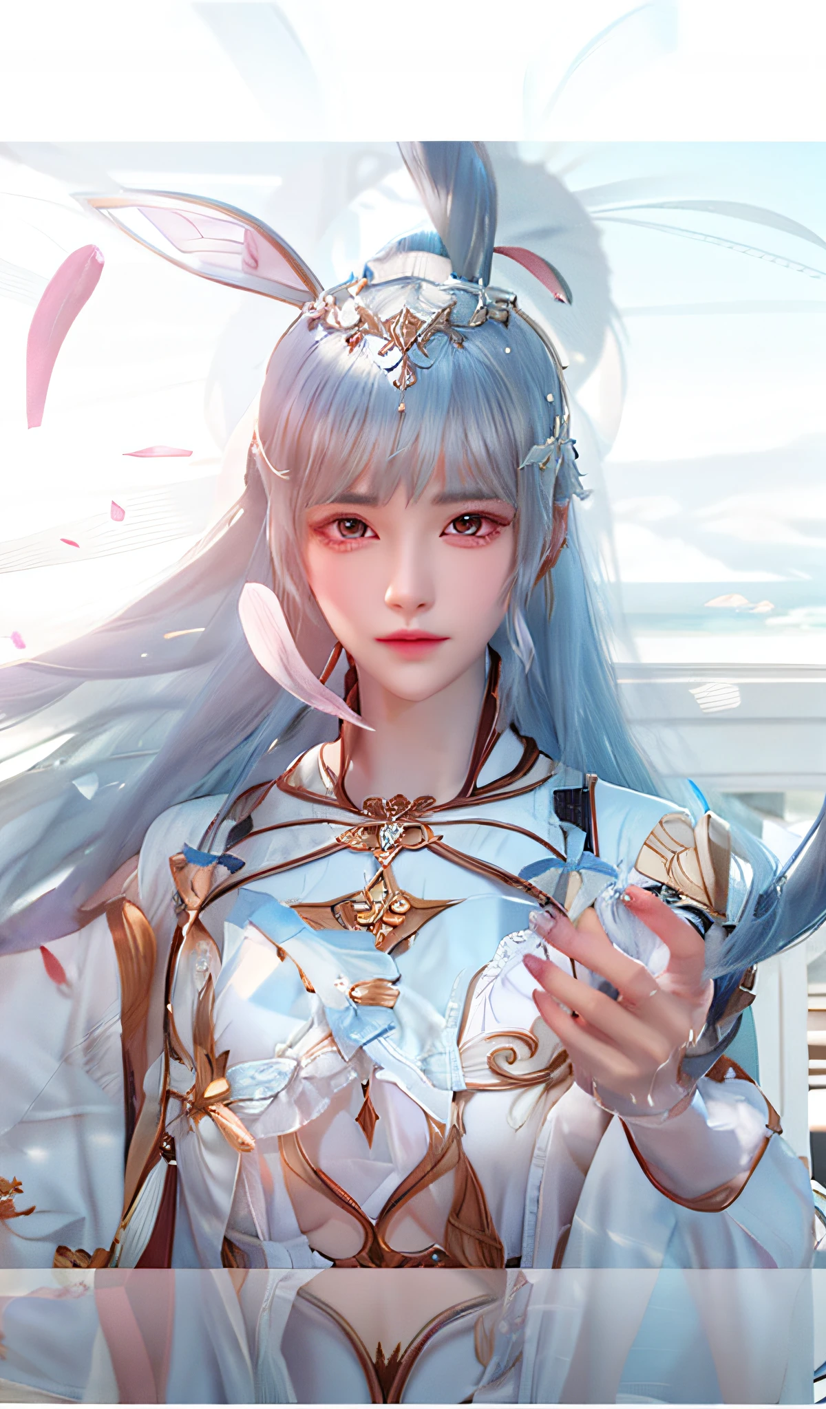 a close up of a woman with long hair wearing bunny ears, a beautiful fantasy empress, ((a beautiful fantasy empress)), inspired by Li Mei-shu, drak, anime goddess, full body xianxia, heise jinyao, Smooth anime CG art, 《genshinimpact》in the clear, Yun Ling, zhongli from genshin impact,lovly,bigbreast