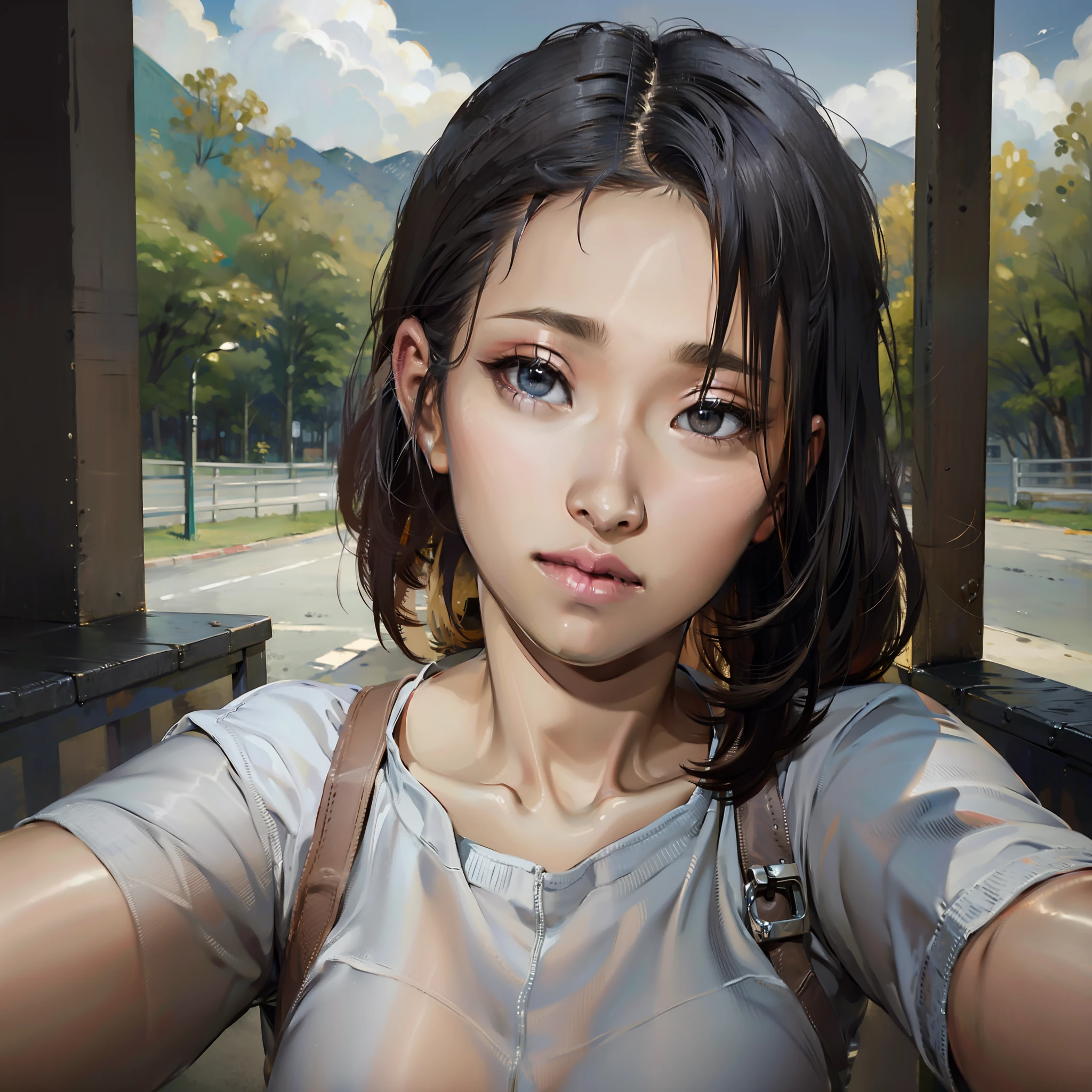 8K, Best Quality, Masterpiece, Ultra High Resolution, (Realism: 1.4), Original Photo, (Realistic Skin Texture: 1.3), (Film Grain: 1.3), (Selfie Angle)