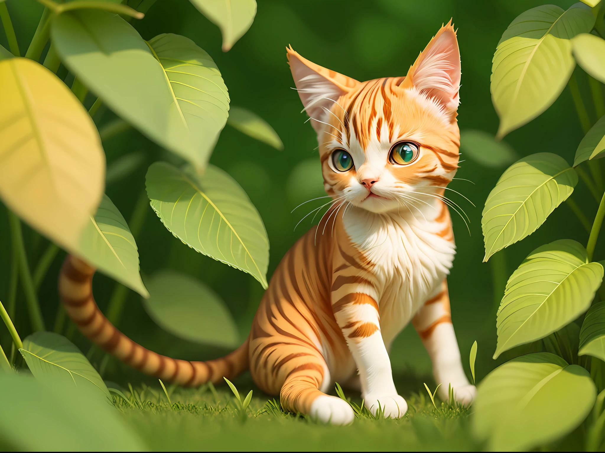 A cute orange cat(1.5),Whole human body,solidbackground,Green background