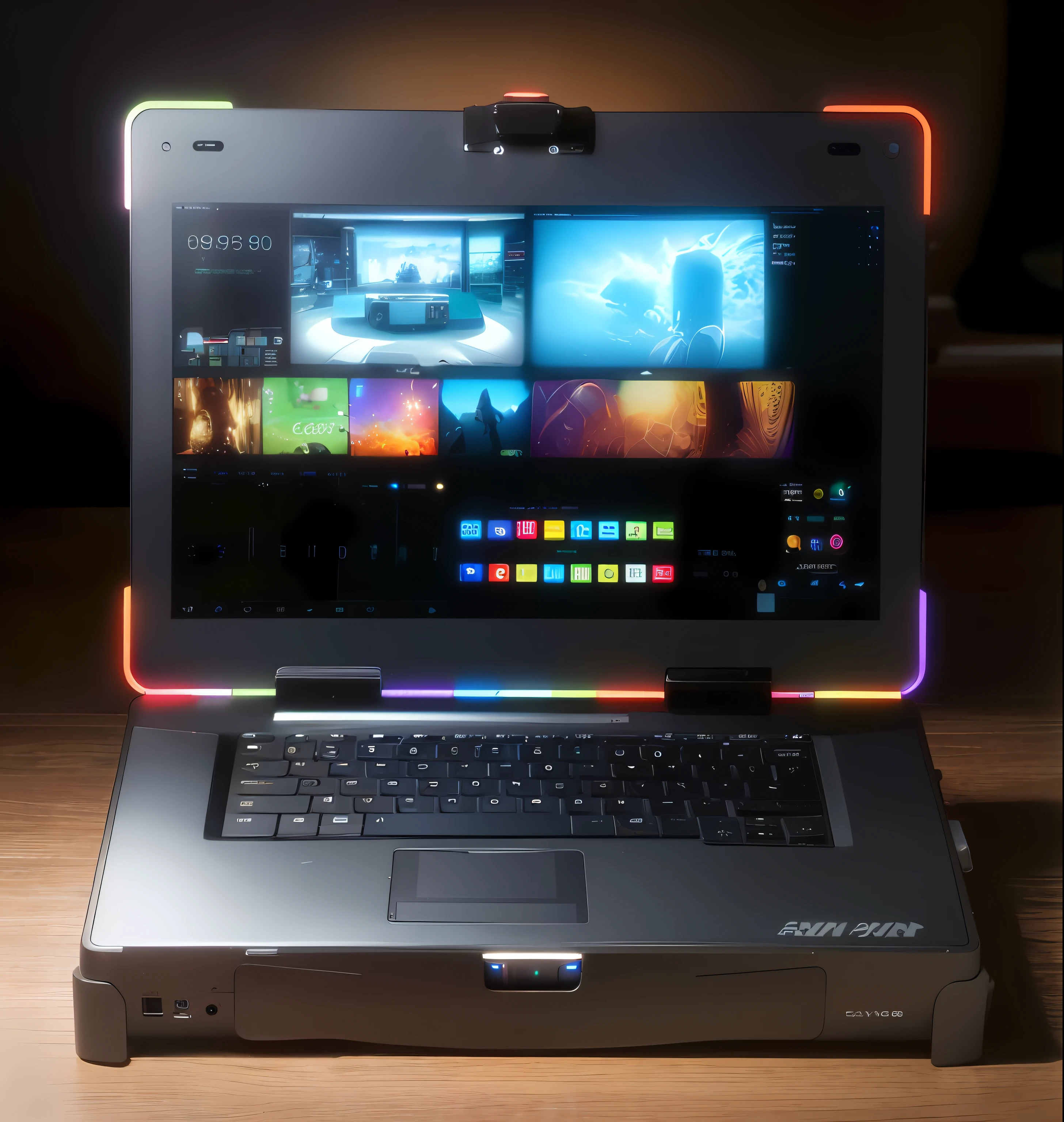 Laptop close-up,full device,((Headquarters 8K scanning)),Full front view,Full view,((console and computer)),((fully frontal view)),colorful digital screens,((XF IQ4, 8k 150mpx)),Studio 4K,((8K post-production))