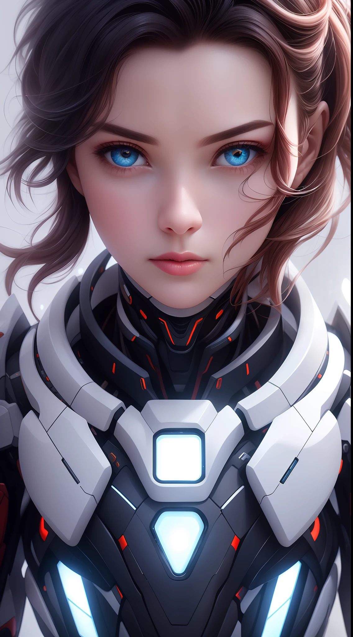 A supple one[goddesses|babes]of performance portraits，（edgMechagirl，A woman in a mecha costume，futuristic armor，Wearing edgMechaGirl cyber_armor：1.2），Perfect face，Nice face，Coral eyes，Titian hair，length hair，Flat chest，lush detail，oral-sexy，Preposterous，（（Whole human body）），Faraway view，the panorama