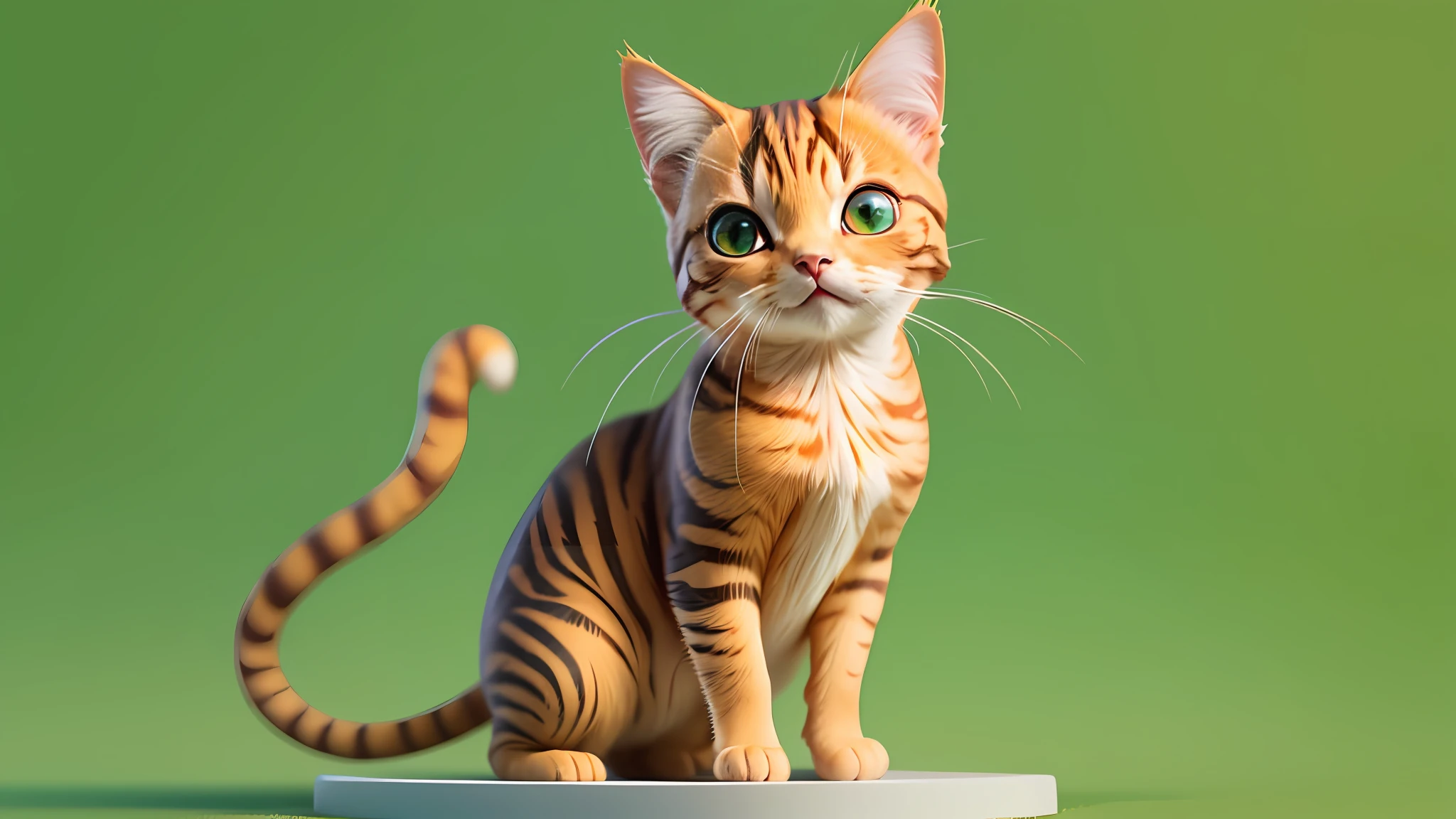 A cute orange cat,Whole human body,solidbackground,Green background