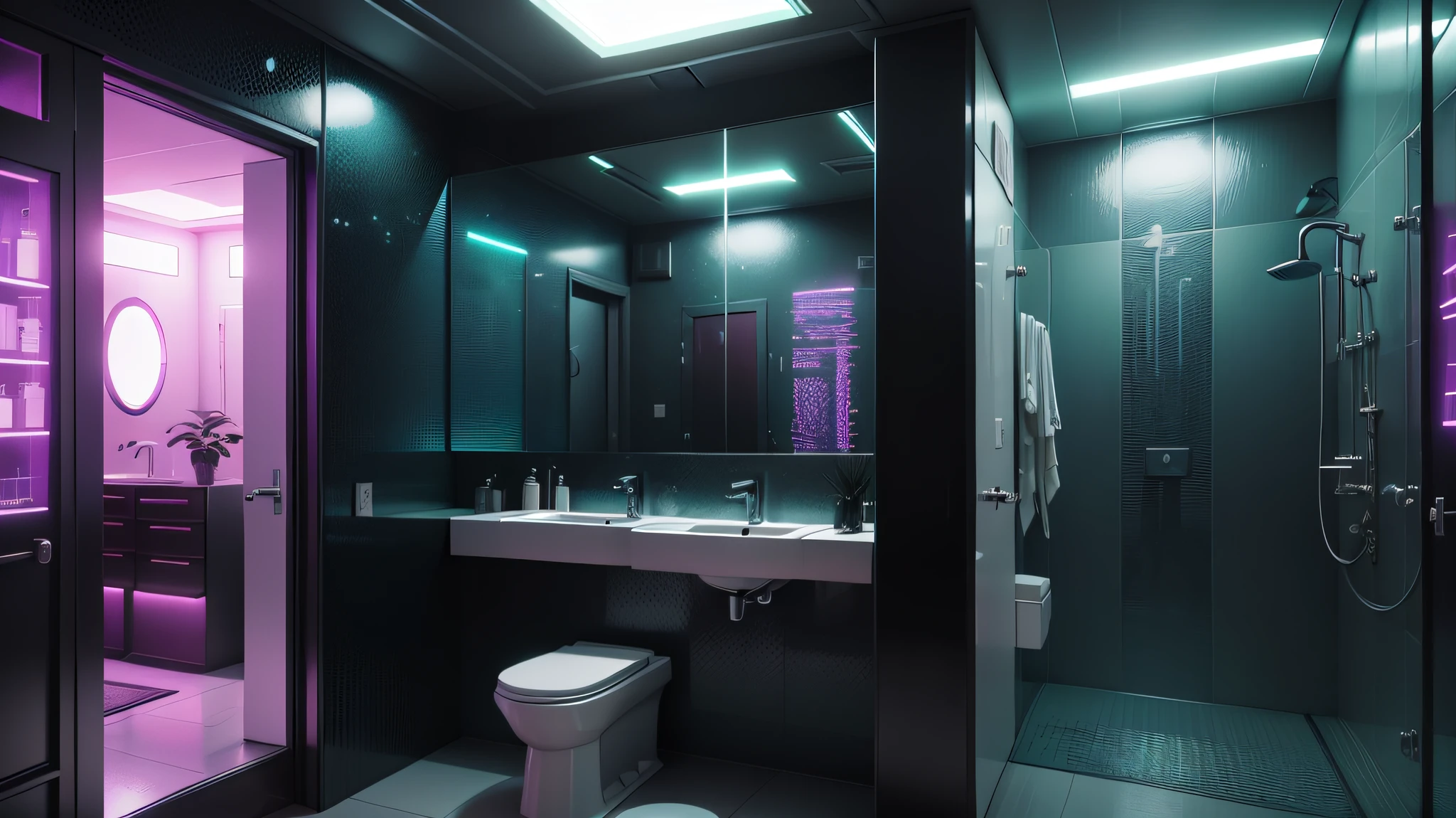 white colors,Bathroom scene,Handwashing stations,Double faucet double sink close-up,Photographic works,high-level,A mirror,light and darkcontrast,complementary colours,reflective light,Vertical painting shadows,modern day,No Man --auto