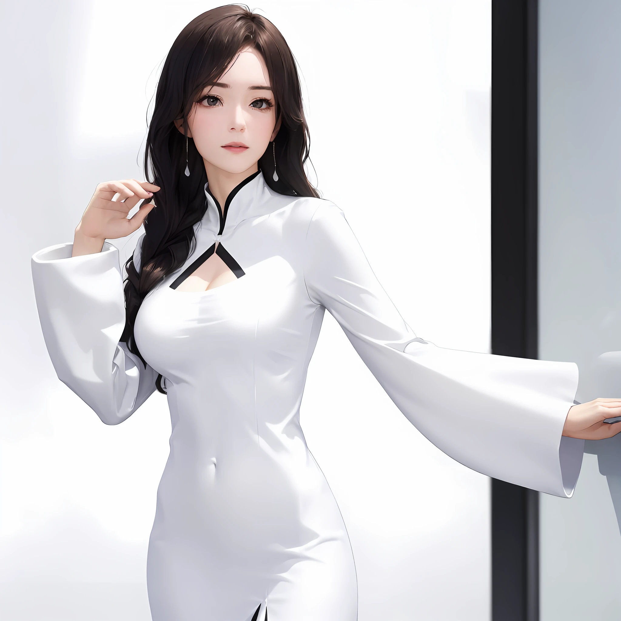 AI big breasts, long sleeves, high value, snow-white skin, realistic, big and not leaky