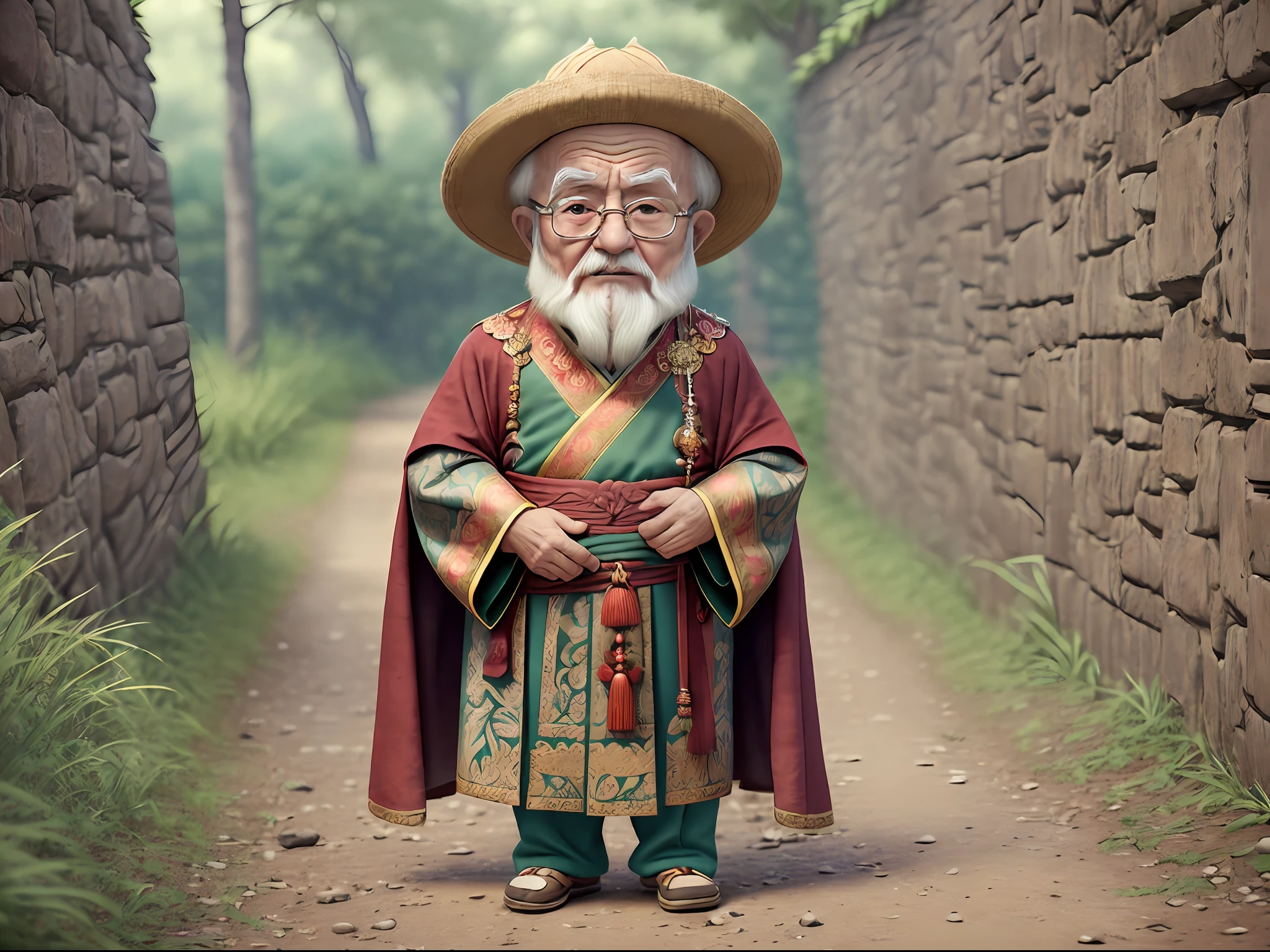 (CBZBB:1.25), Cute little old man,The cutest illustrated portrait,Full body photo,Robe,to stand,Outside the Art Station, .......CGI_animated,Ancient Chinese style