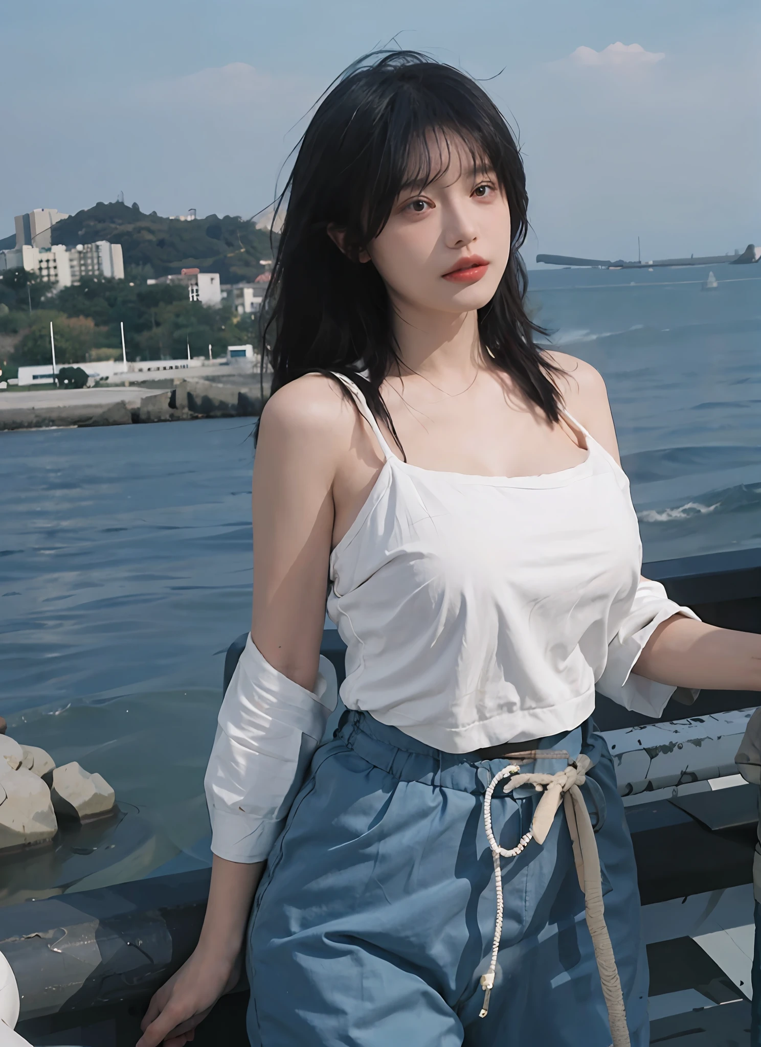 optimal quality，masterpaintings，ultra-high-resolution，（pphotorealistic：1.4），1girl huge large breasts，oral-sexy，（比基尼：1.2），（brassier：1.2），（Large Big breast：1.3），（Whole human body：1.4），（beachside：1.4），（wetbody）