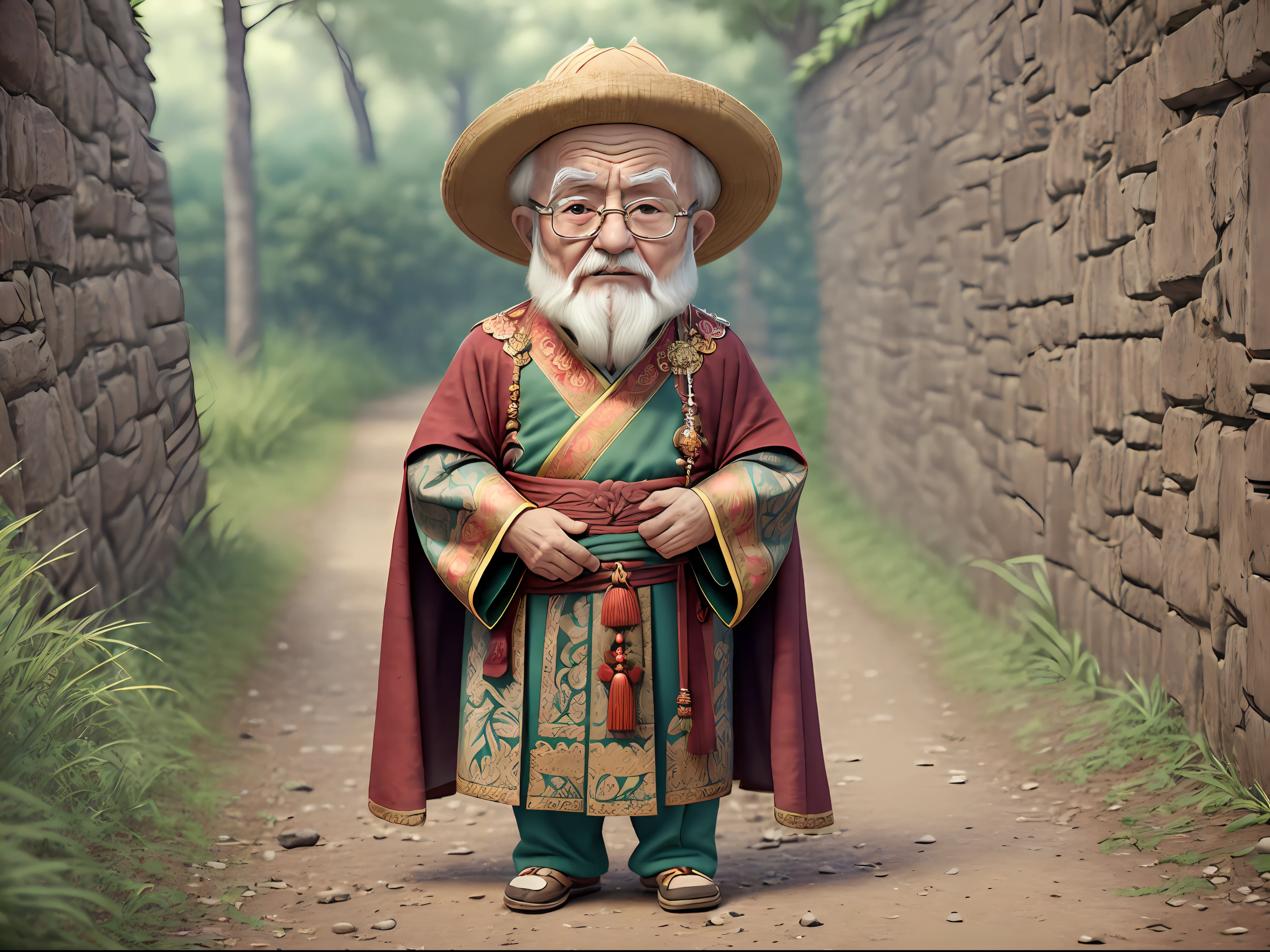 (CBZBB:1.25), Cute little old man,The cutest illustrated portrait,Full body photo,Robe,to stand,Outside the Art Station, .......CGI_animated,Ancient Chinese style