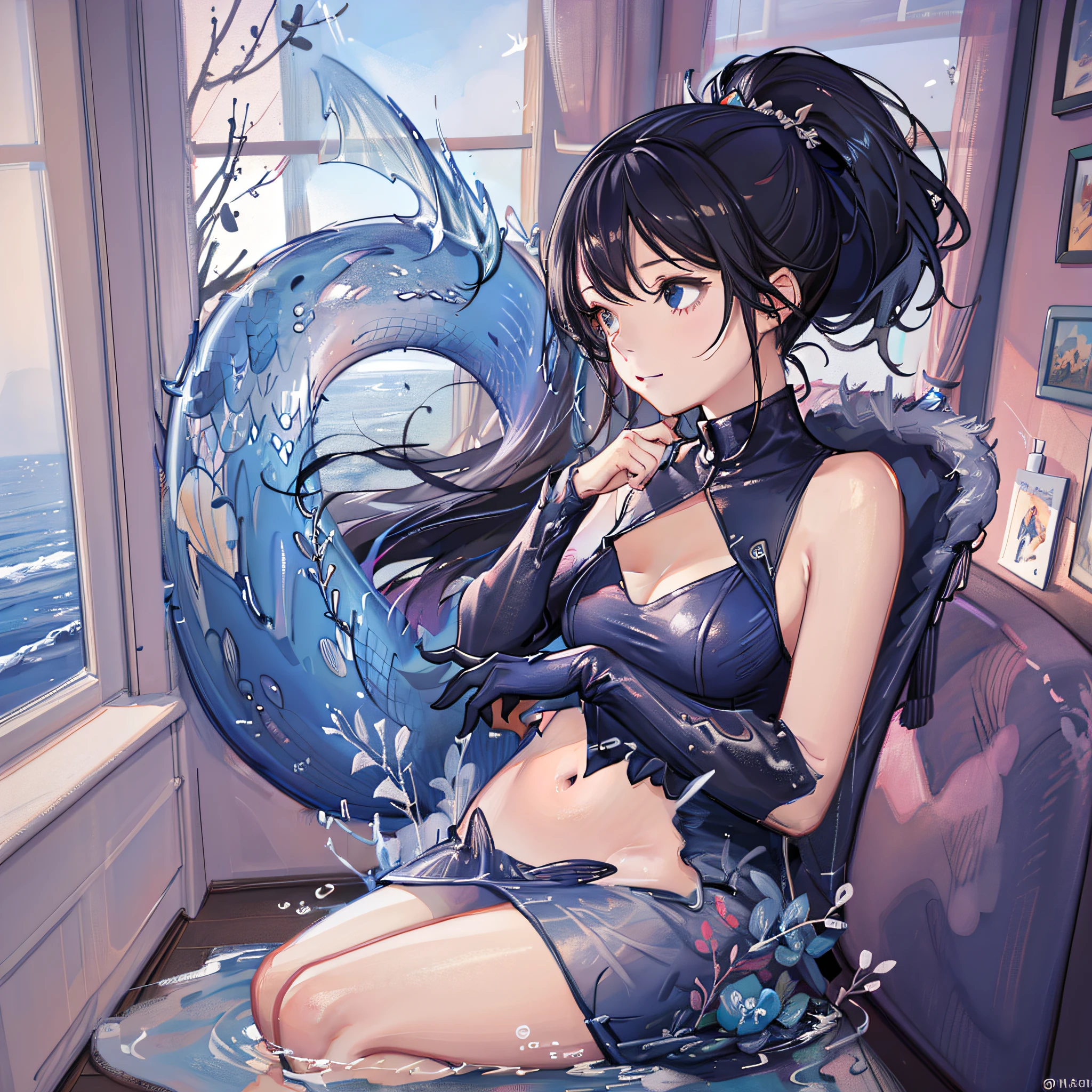 A very beautiful mermaid,Anime style --auto